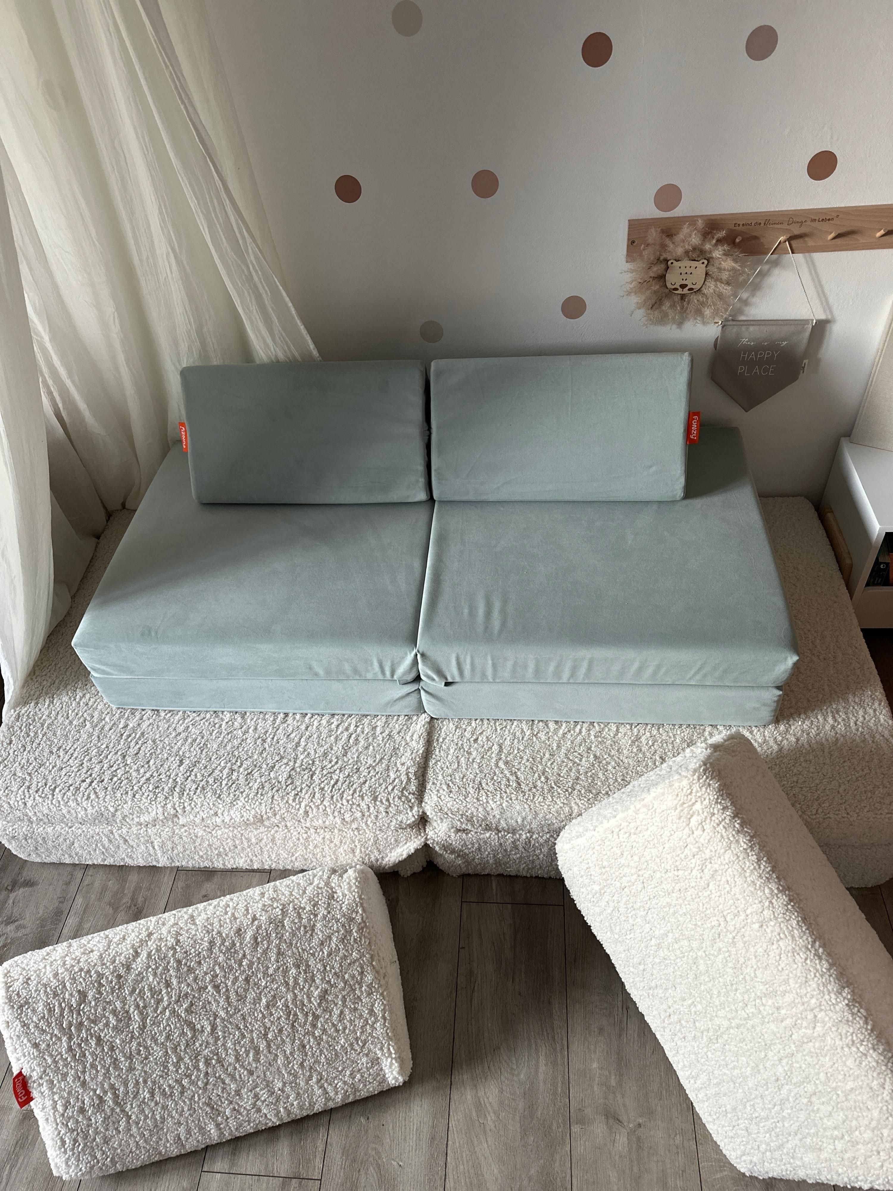 Modulares Samt-Spielsofa Mila, handgefertigt
