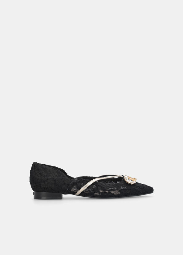 Ballerine in pizzo con logo gioiello