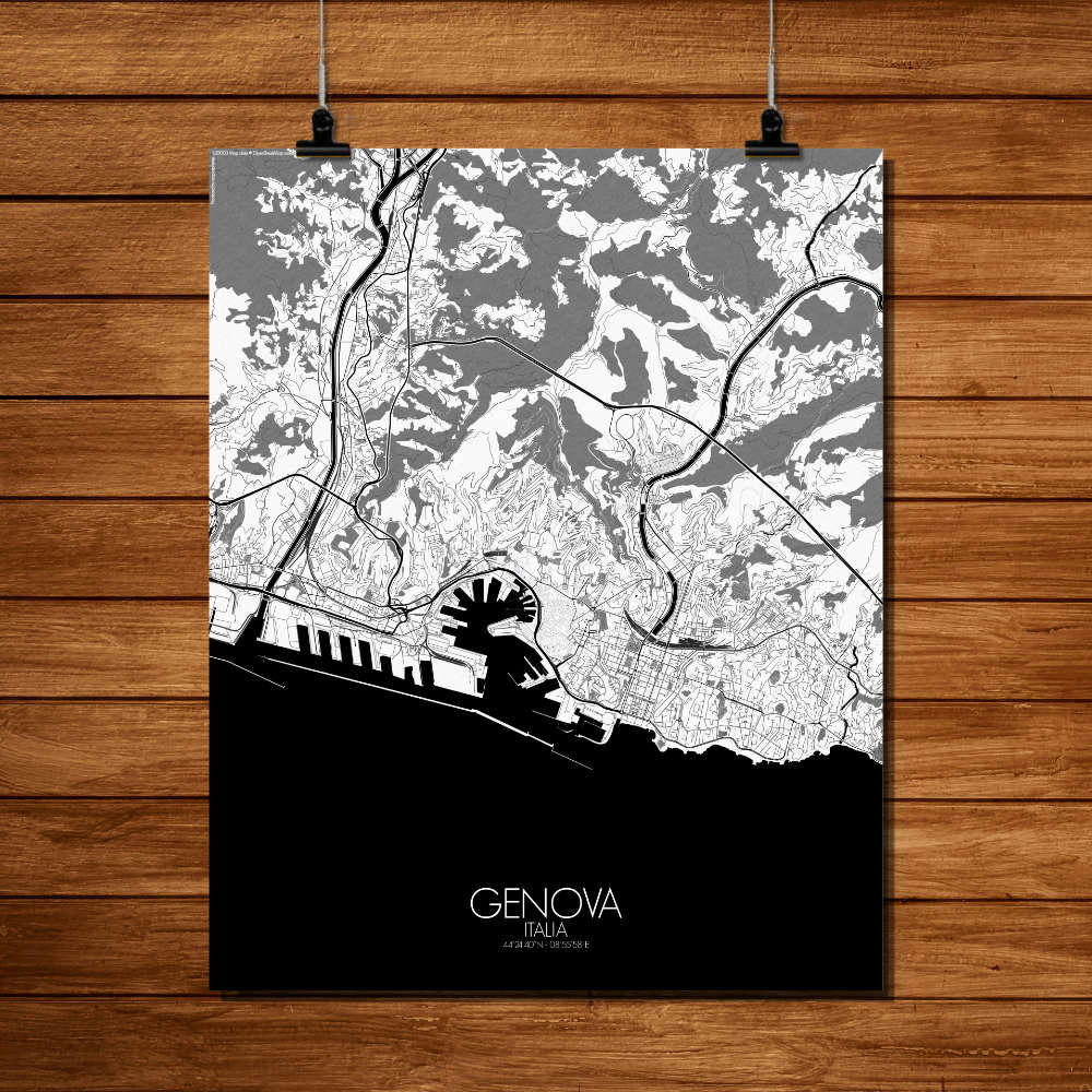 - Affiche Gênes Carte N&B 40x50