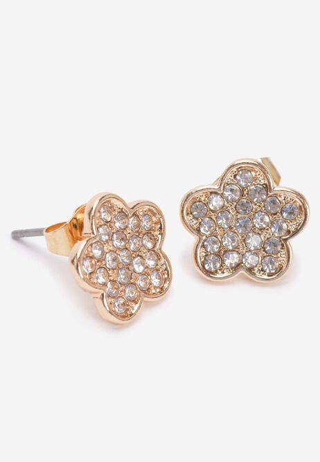Womens Gold Diamante Pave Flower Earrings