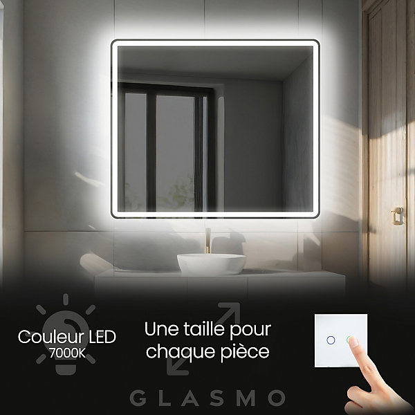 Miroir avec LED Illumination Salle de Bain - Naomi, 100x80 cm, Miroir Mural Avec éclairage, Blanc Froid 7000K