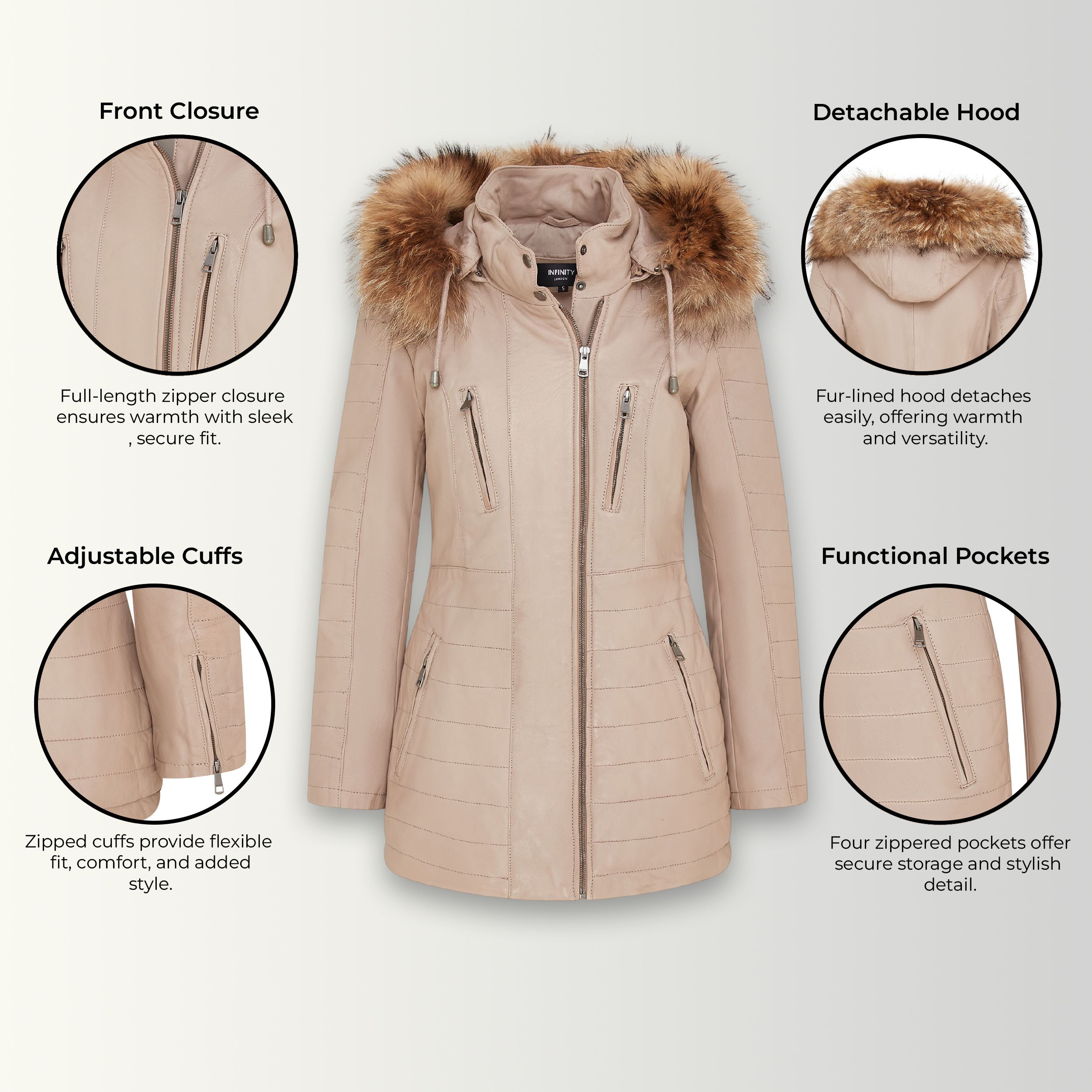 Infinity Leather Slim Fit Leather Hooded Parka Jacket-Northam
