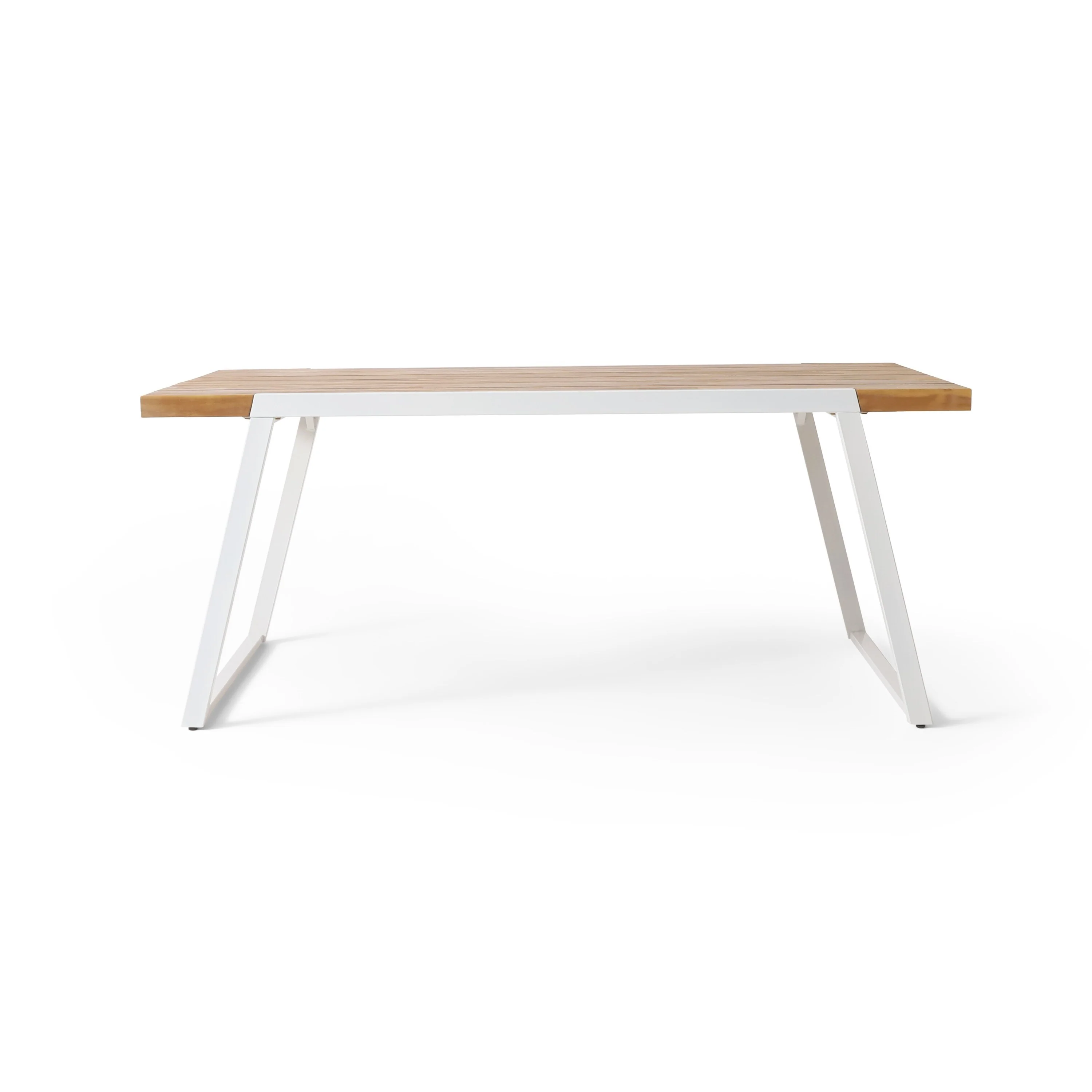 Outdoor Dining Table, Splayed White Sled Base, 71 Inch Acacia Wood