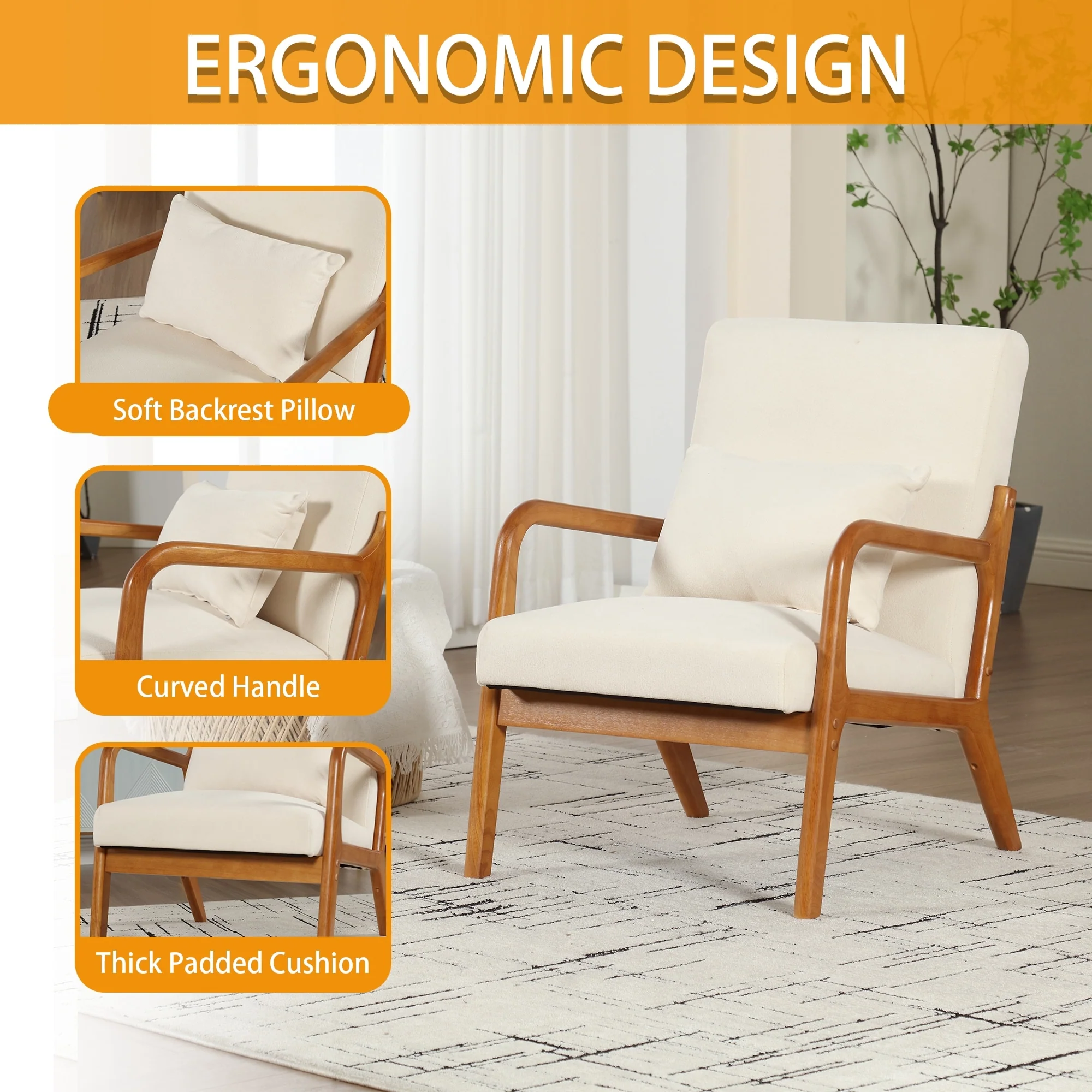 Velvet/leather Upholstered Mid-Century Modern Wood Frame Armchair for Living Room(set of 2)