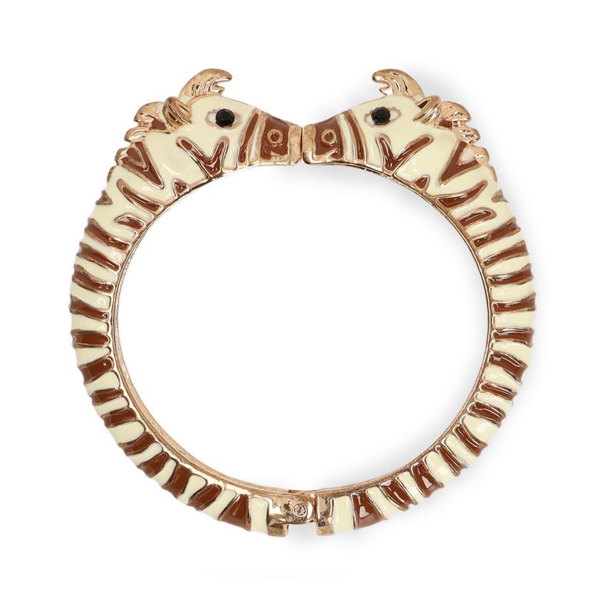 Manfield Goudkleurige zebra armband met bruine details