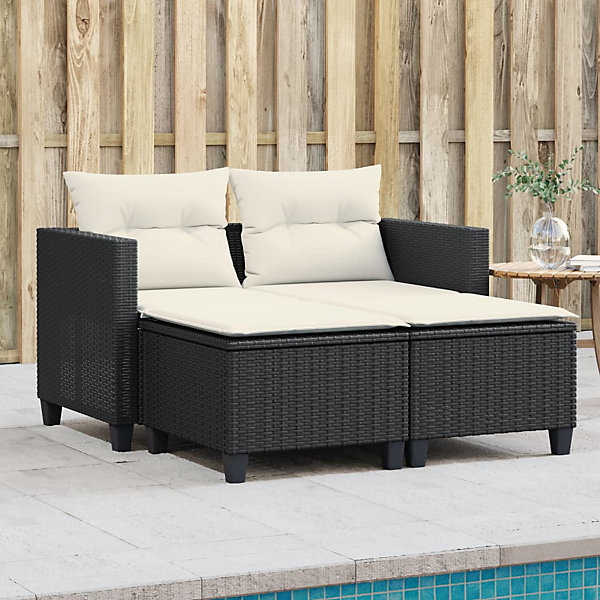 Canapé de jardin 2 places avec tabourets noir résine tressée vidaXL