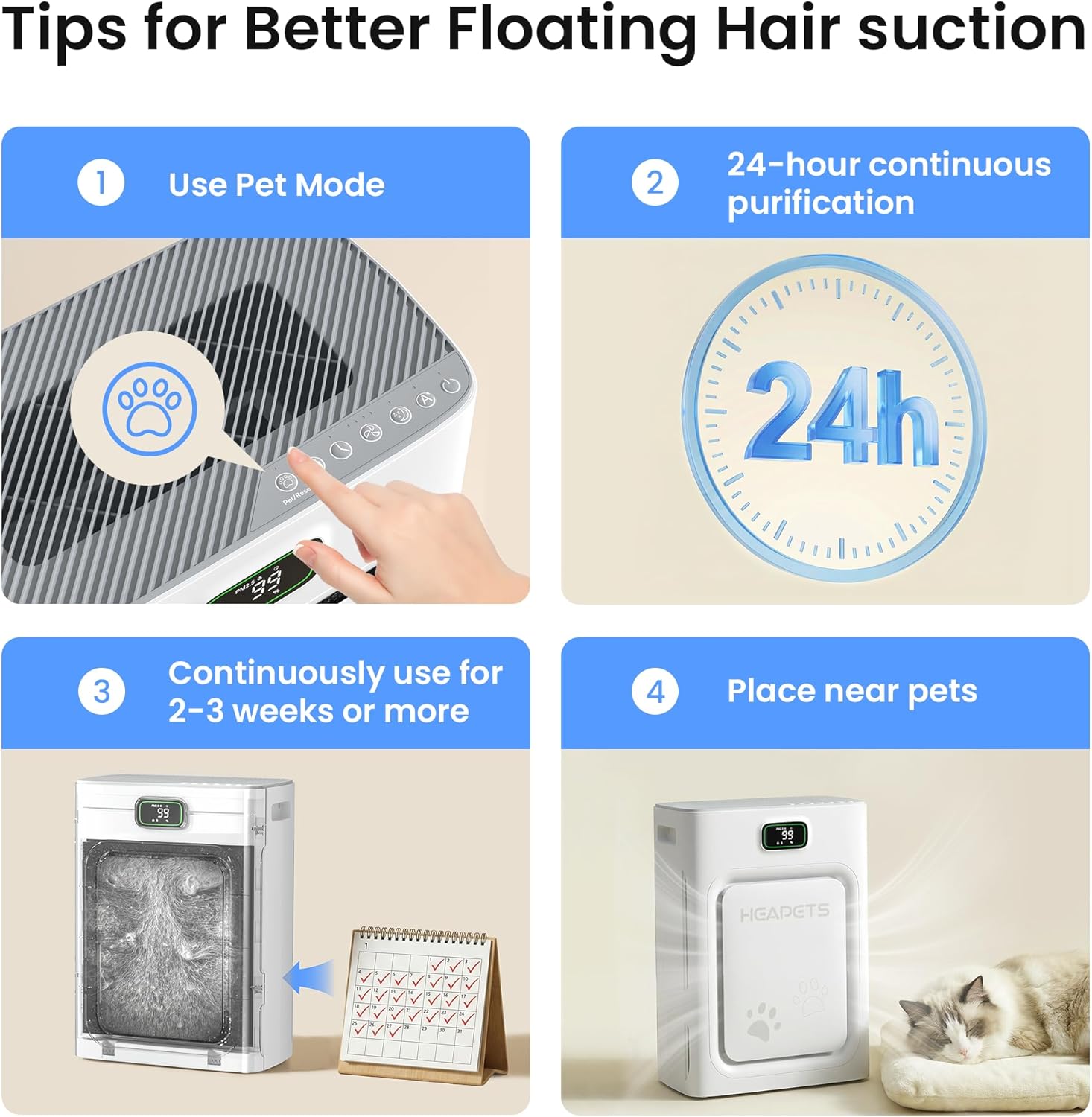 Pet Air Purifier for Home Large Room 2500 sq ft, H13 HEPA Washable Double-Sided Filter,Air Cleaner for Pet Hair Dander Odor Allergies Pollutant Smoke Dust,PM2.5 Air Quality Monitor,Auto Mode,P358 Grey