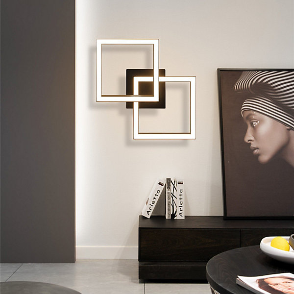 NETTLIFE Plafonnier LED 24W Noir Design Moderne Blanc Chaud Carré pour Salon Chambre Cuisine Couloir