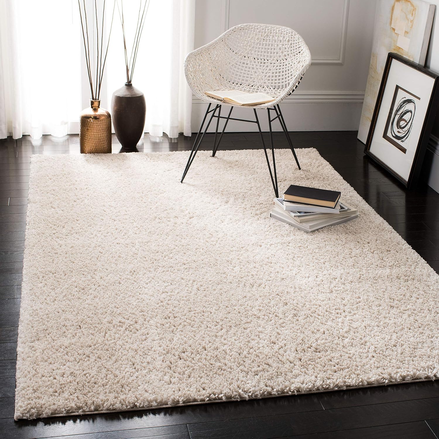 SAFAVIEH August Shag Collection X-Large Area Rug - 12' x 15', Beige, Solid Design, Non-Shedding & Easy Care, 1.2-inch Thick Ideal for High Traffic Areas in Living Room, Bedroom (AUG900D)