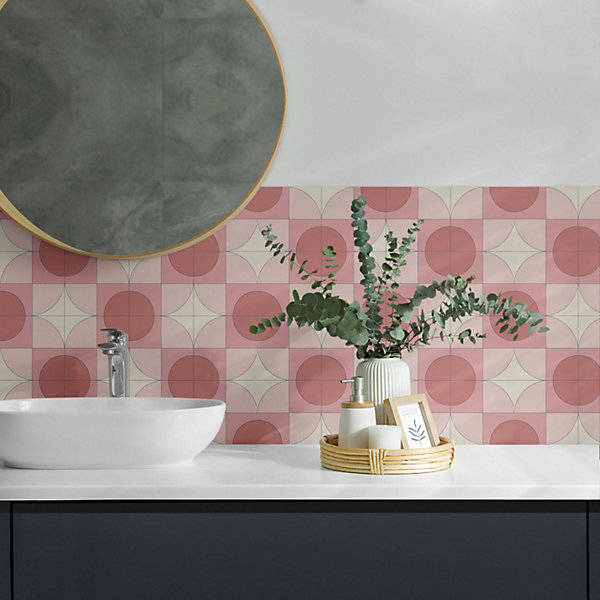 Panneau Décoratif Mural Wallfluent 50x50 cm Motif Avec Des Cercles Et Des Fleurs 4 pièces