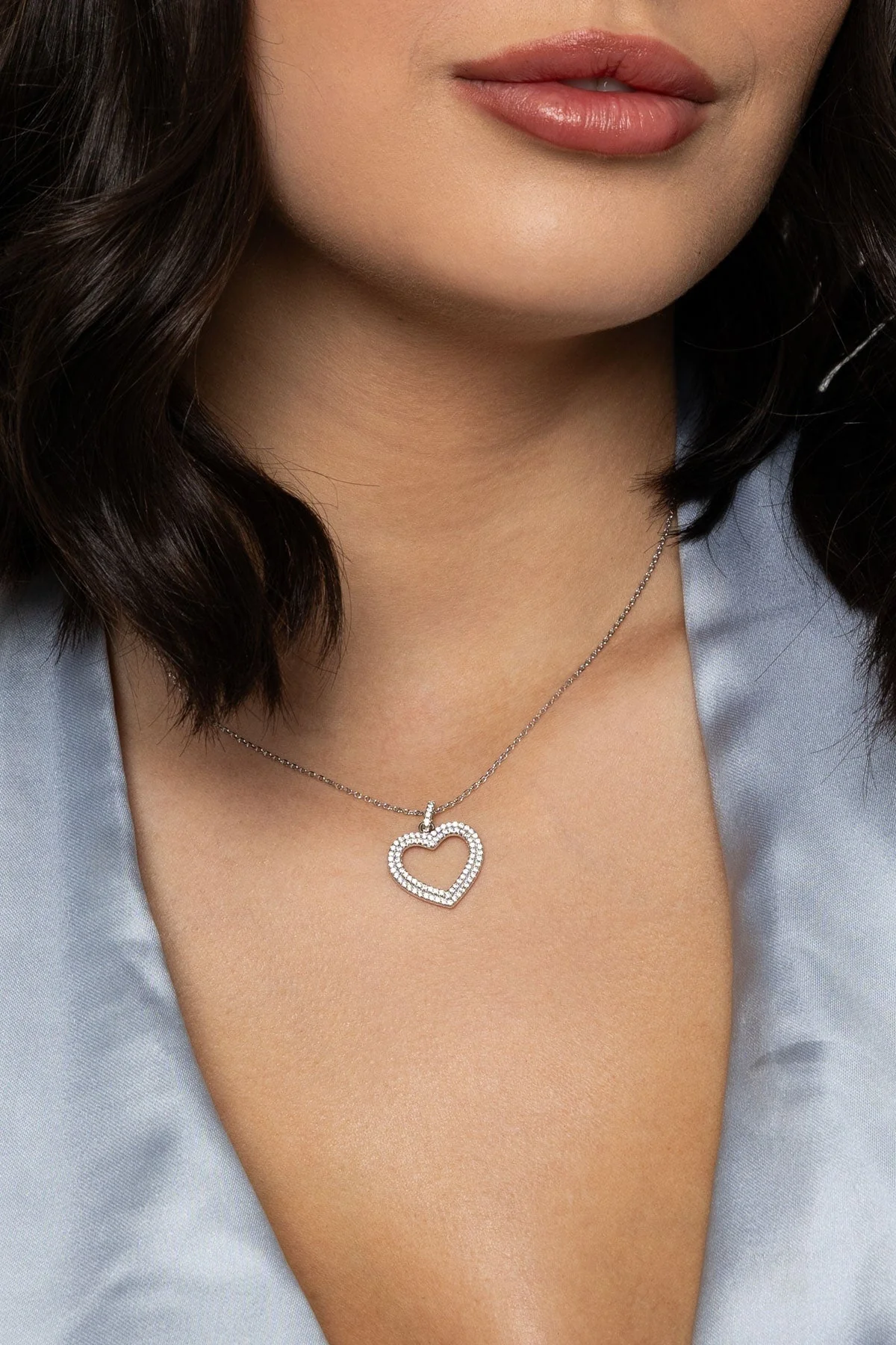 Sparkling Heart Silver Necklace