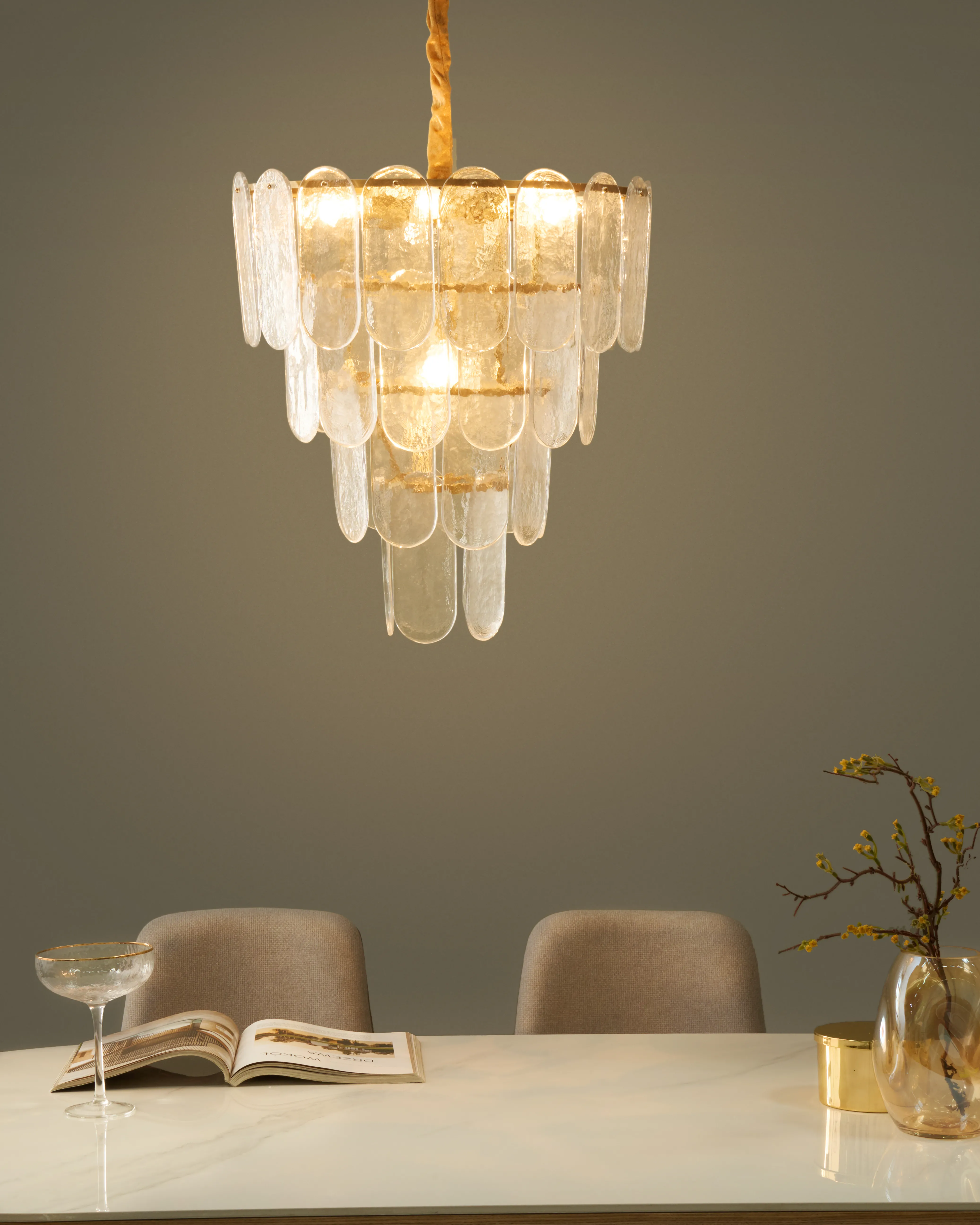 Chandelier CARAVELI Glass Brass