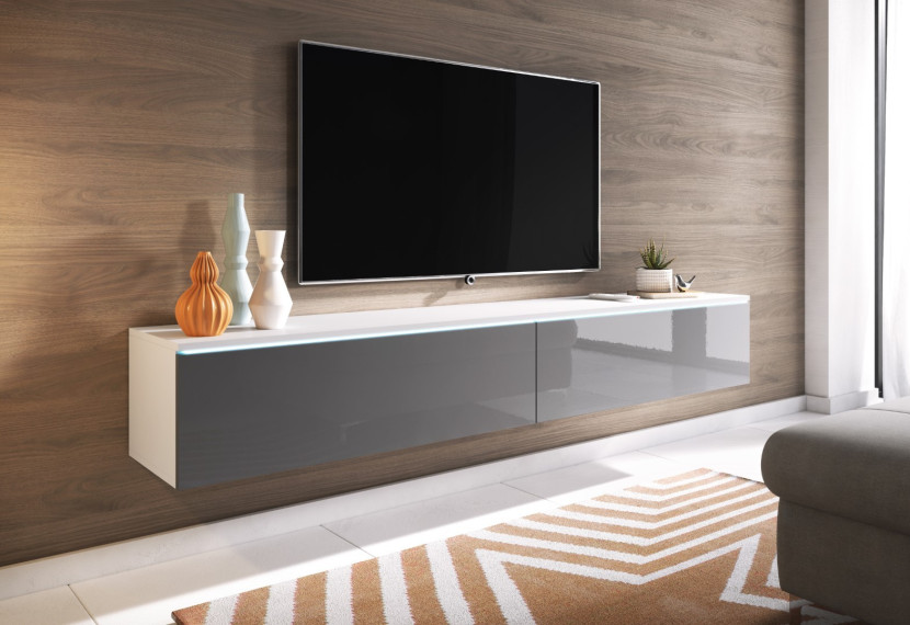 Szafka RTV DONNA 180 w kolorze biały/szary połysk