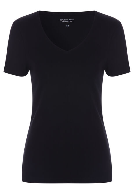 Womens Black Fitted V-Neck Top