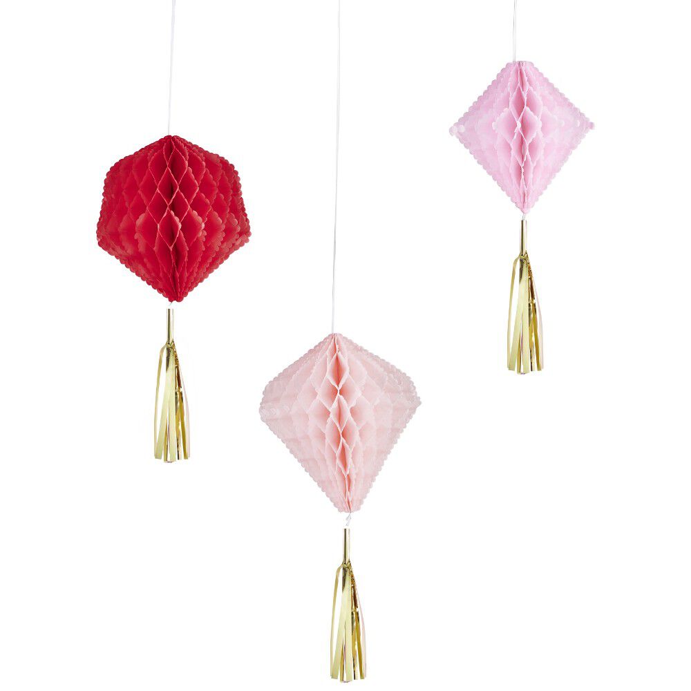 Suspension en papier rose de forme géométrique x 3