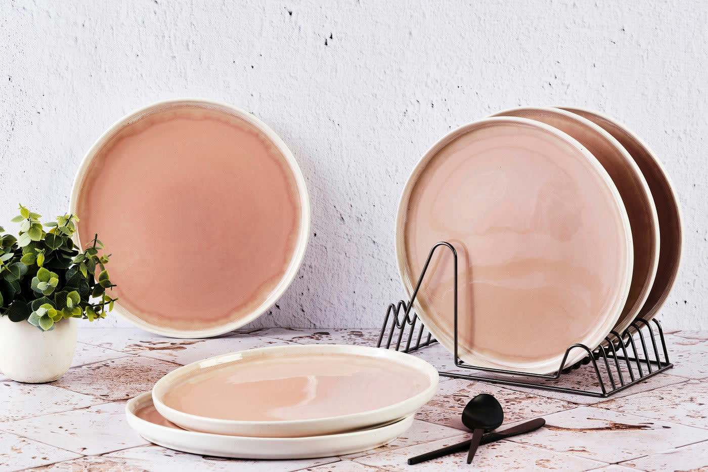 OXYGEN - Lot de 6 assiettes plates en grès rose D27