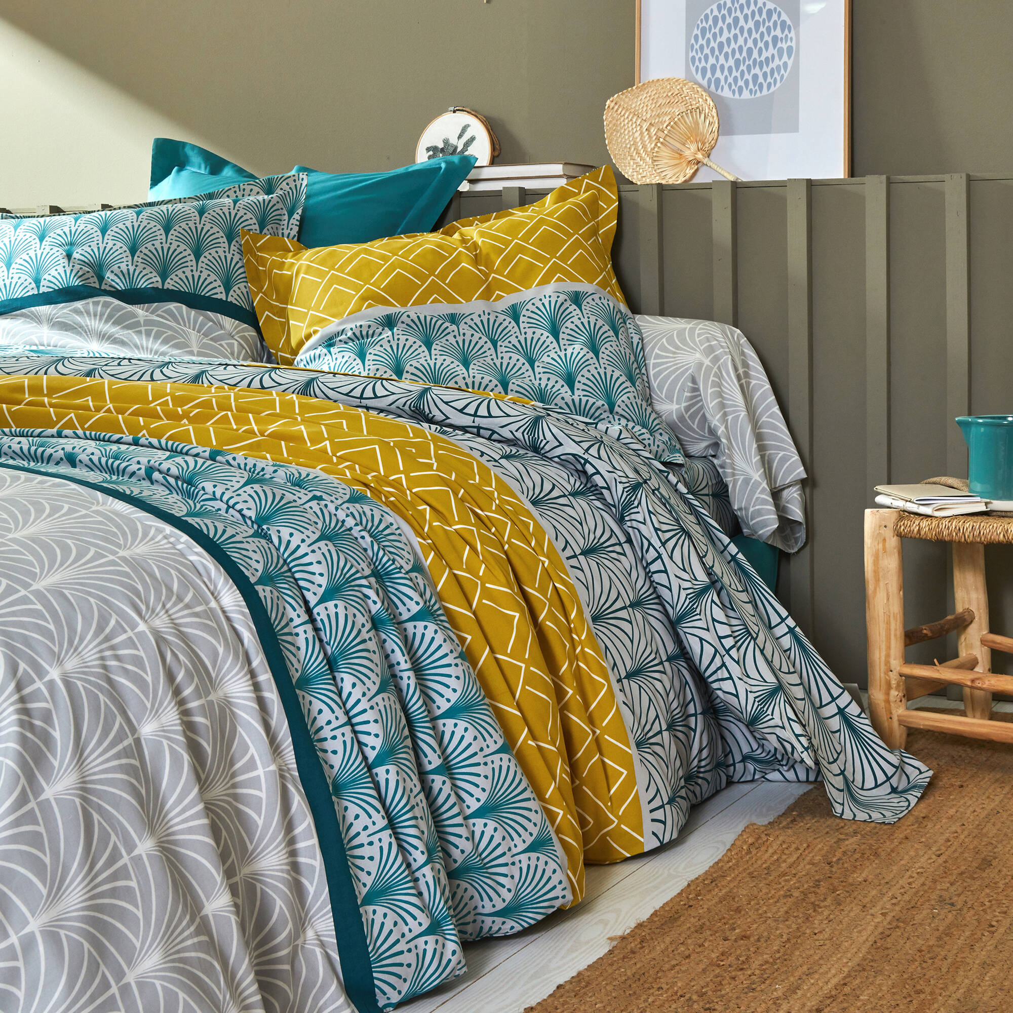 Linge de lit Eddy en coton à motifs graphiques