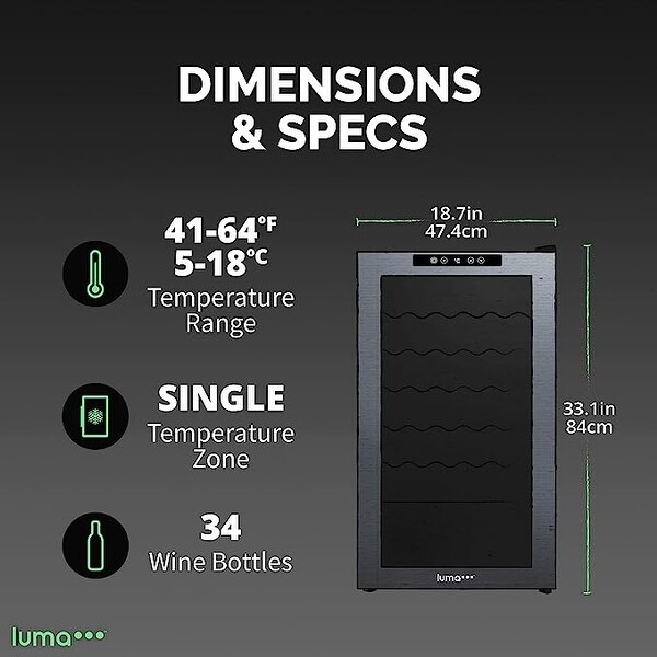 Luma Shadow Series Wine Cooler Refrigerator 34 Bottle, Freestanding Mirrored Wine Fridge