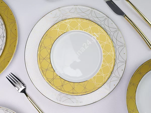 Komplet talerzy na 6 osób (18 el.) Ćmielów - Jenny Solaris White - Gold