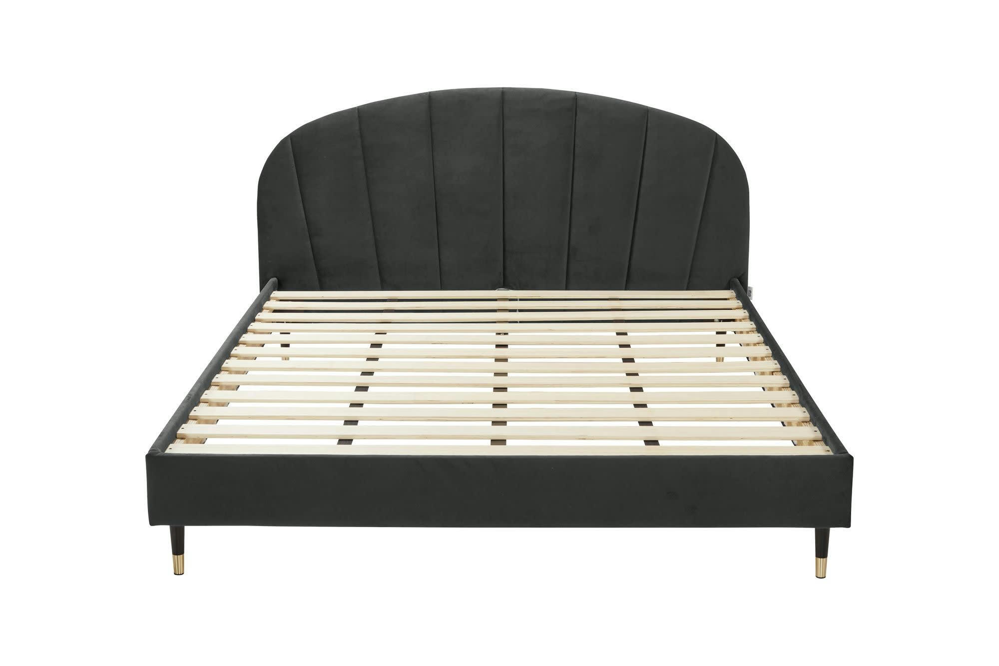 ALBA - Lit avec matelas 2 places  en velours gris acier 160x200