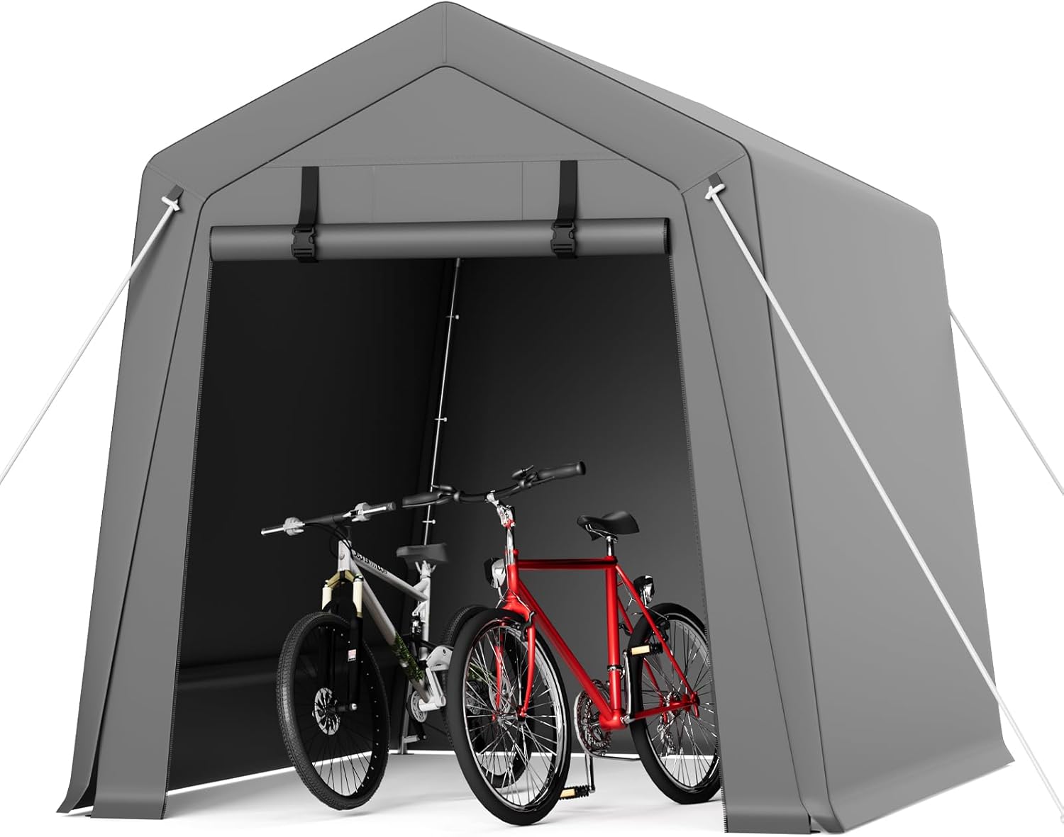 GAOMON 6'x8' Outdoor Portable Garage, Waterproof & UV-Resistant Storage Shed with 2 Roll-Up Doors, Carport Tent for Motorcycle, Bike, and Tools, Gray