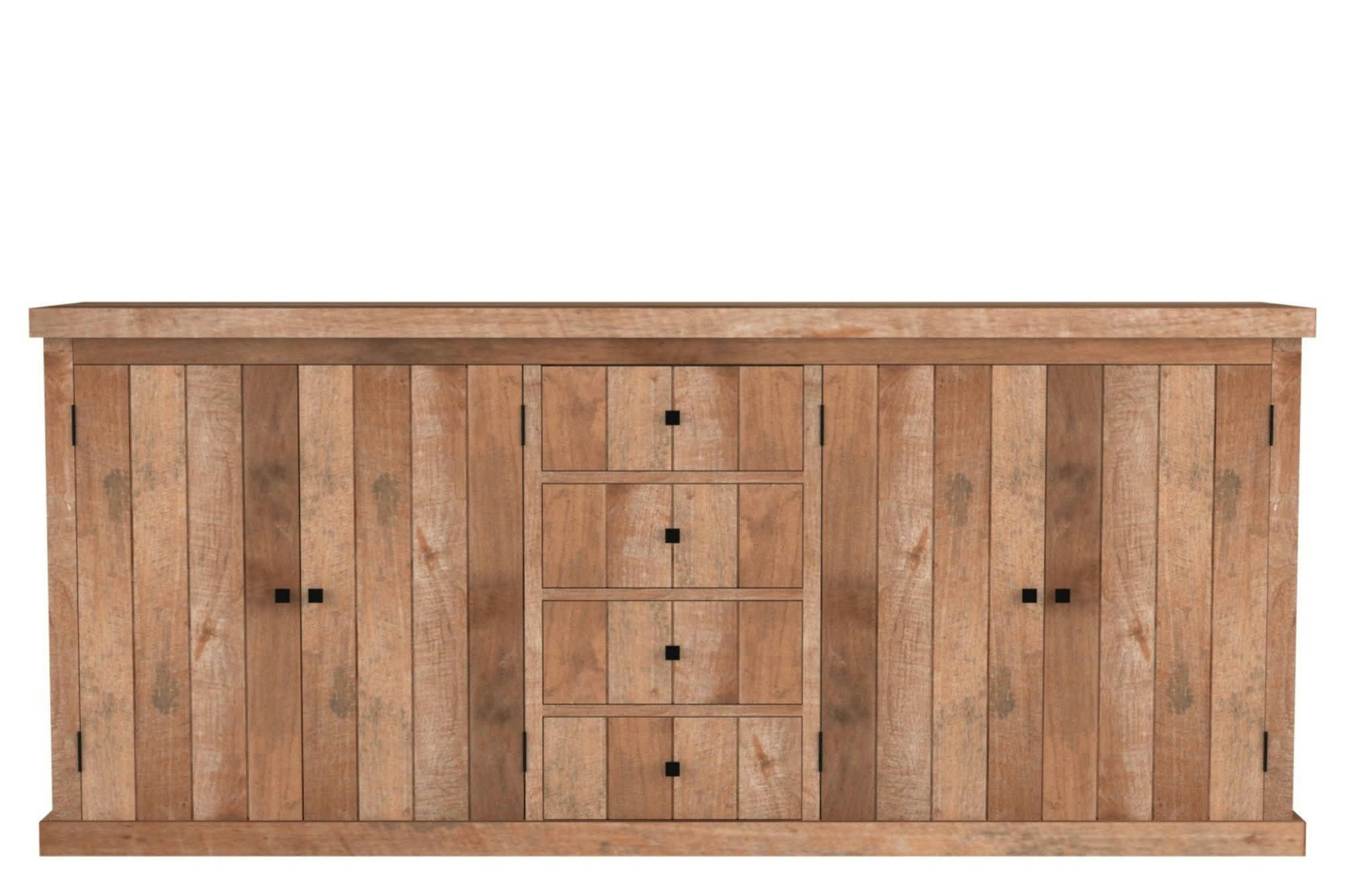 LINAS - Buffet bas en bois massif recyclé 4 portes 4 tiroirs L 220 cm