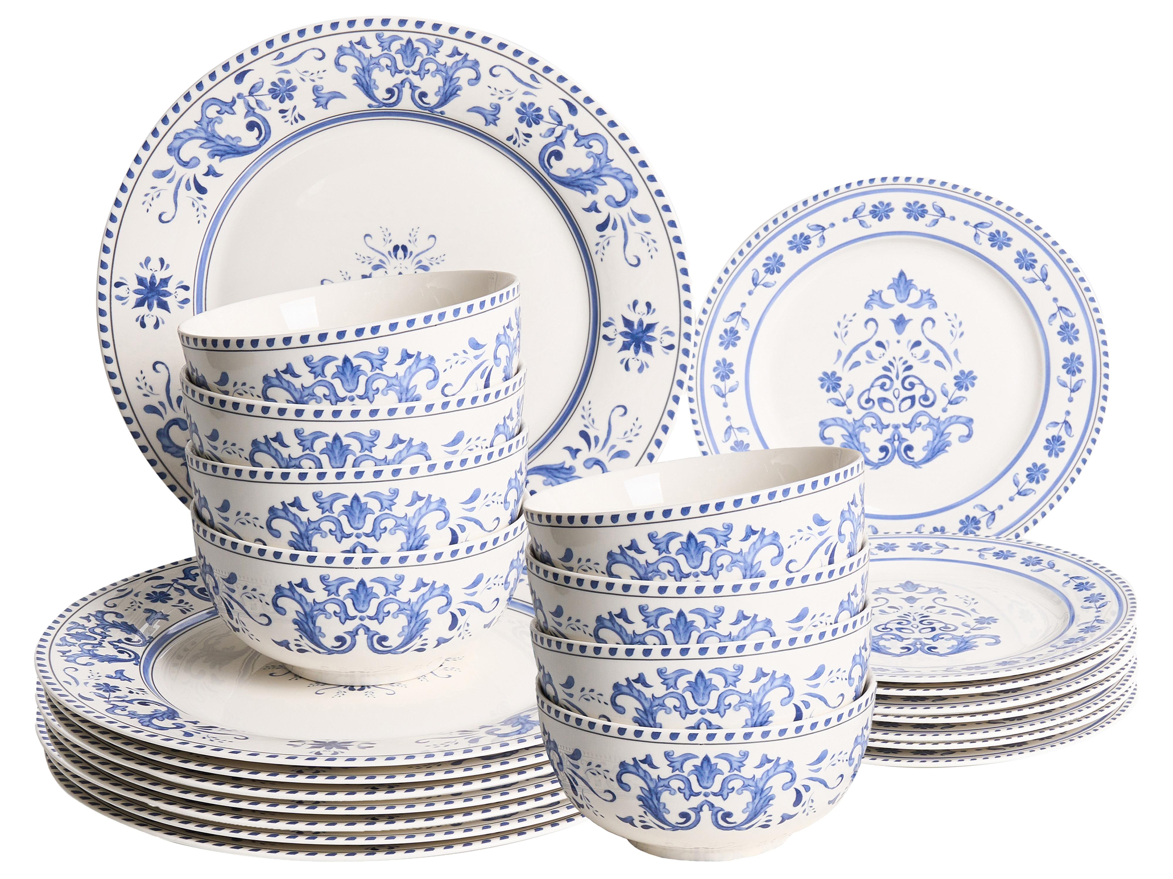 Set of 12 Dinnerware GALANGAL Porcelain White/ Blue