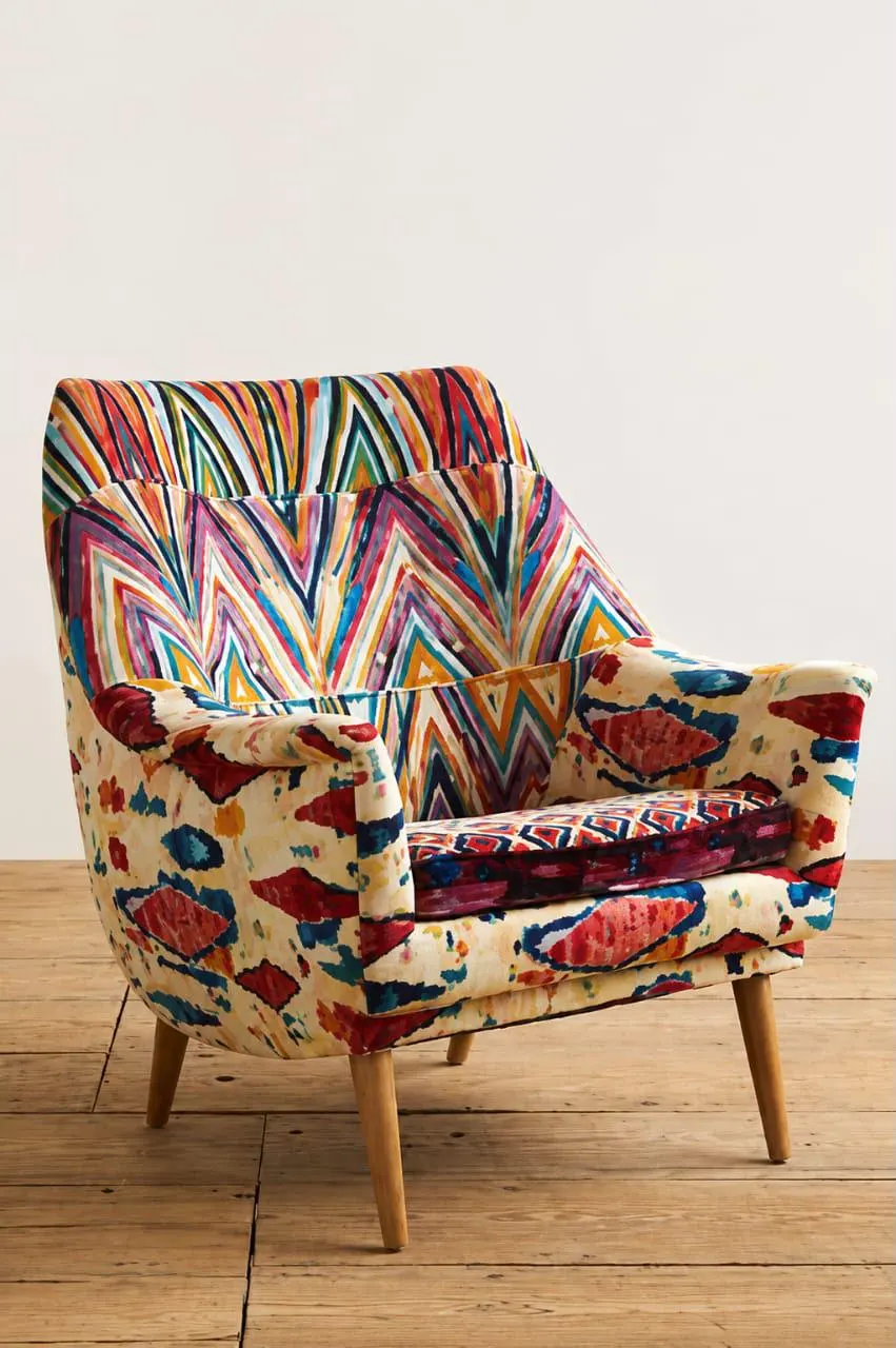 Colorful Moroccan Accent Chair, Handmade Patchwork Armchair, Boho Living Room Chair, Unique Upholstered Lounge Chair