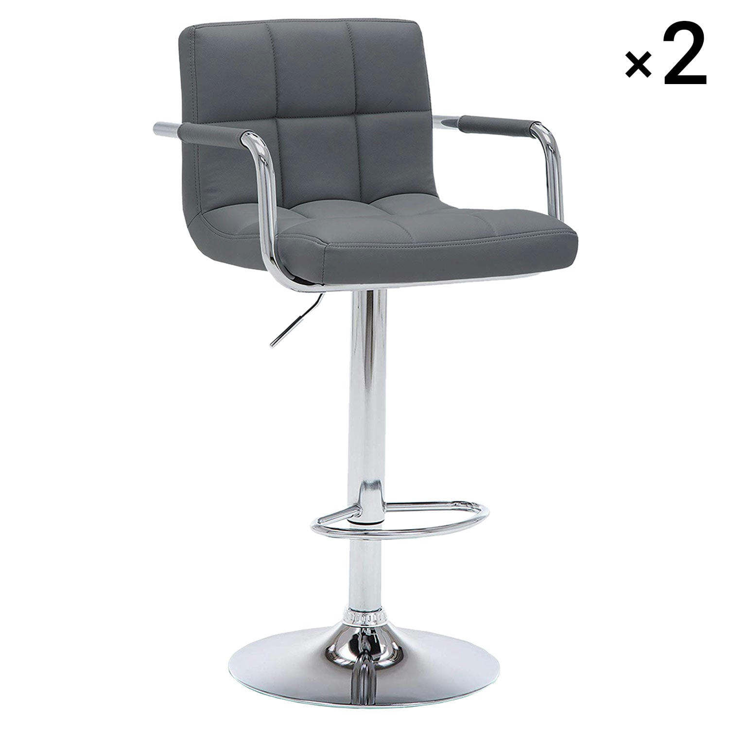 MIKE - Lot de 2 tabourets de bar avec accoudoirs simili cuir gris