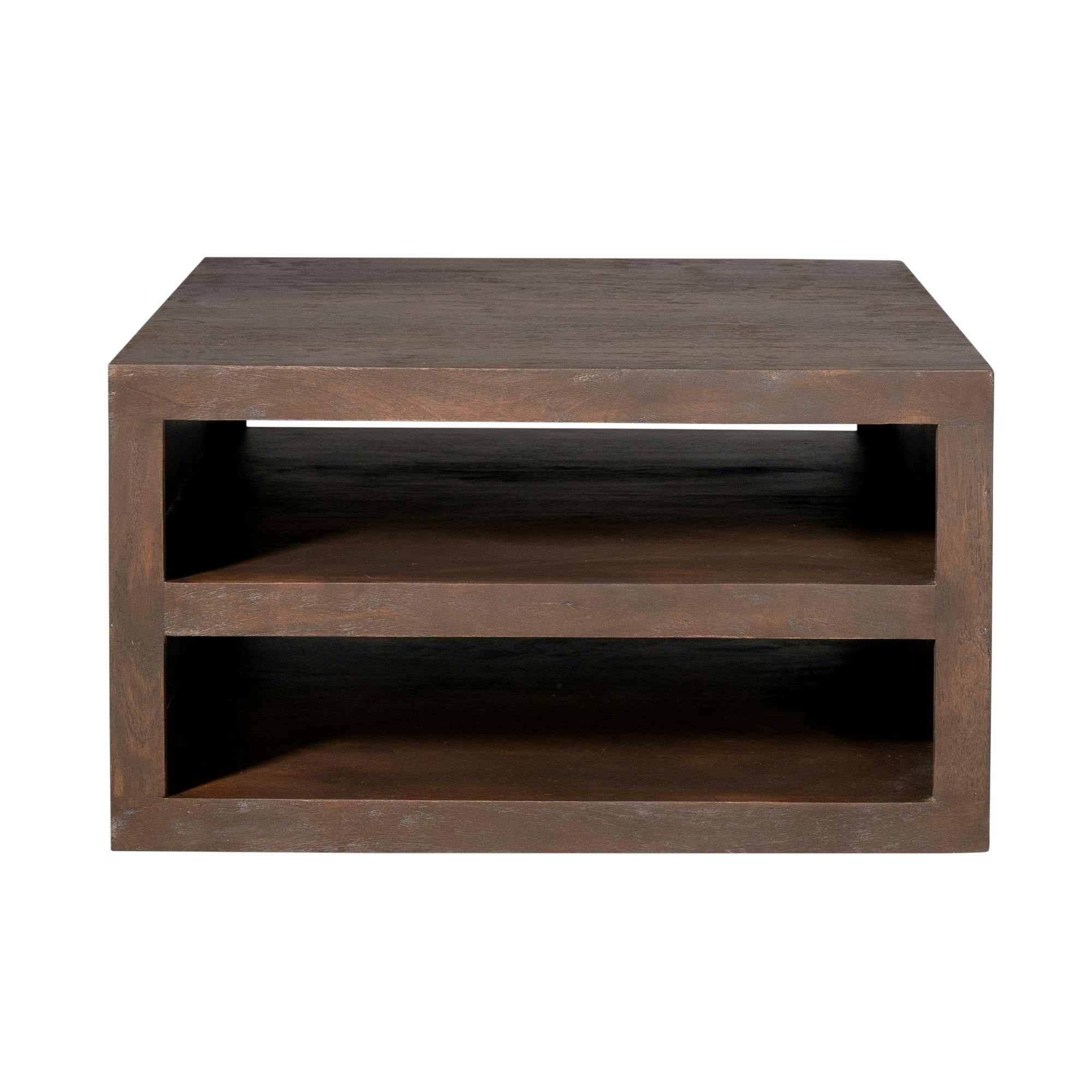 Table basse carrée bois foncé avec rangement MONTARO