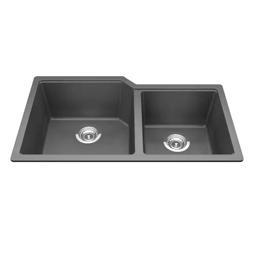 Kindred Urban Undermount Granite Double Bowl Kitchen Sink, 33.88-in x 19.69-in x 9.06-in, Stone Grey