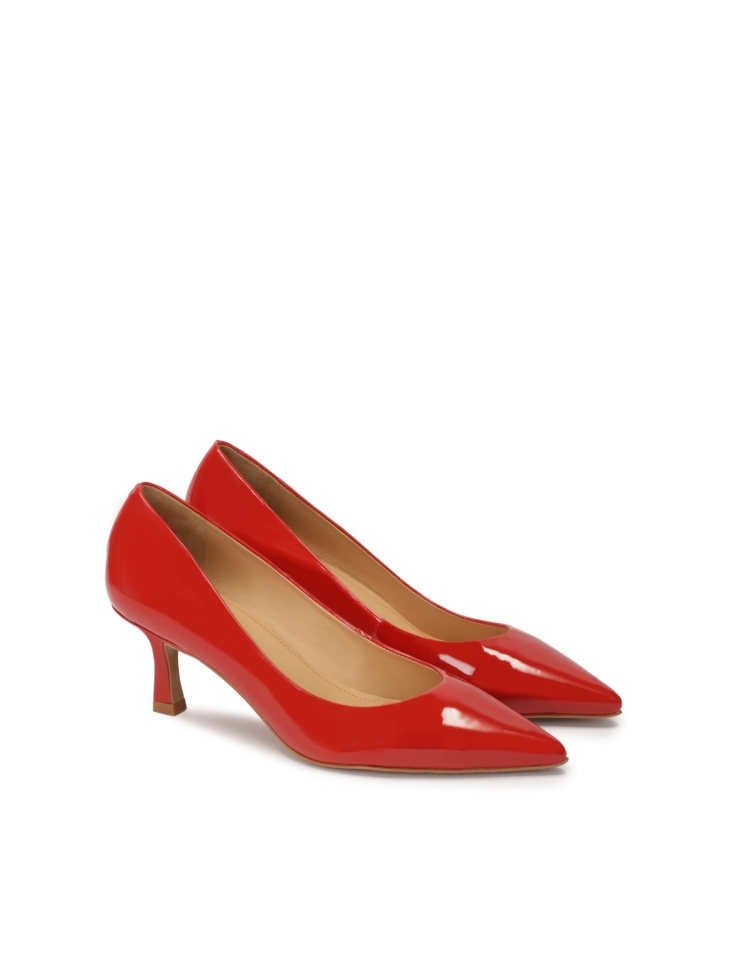 Red patent leather pumps