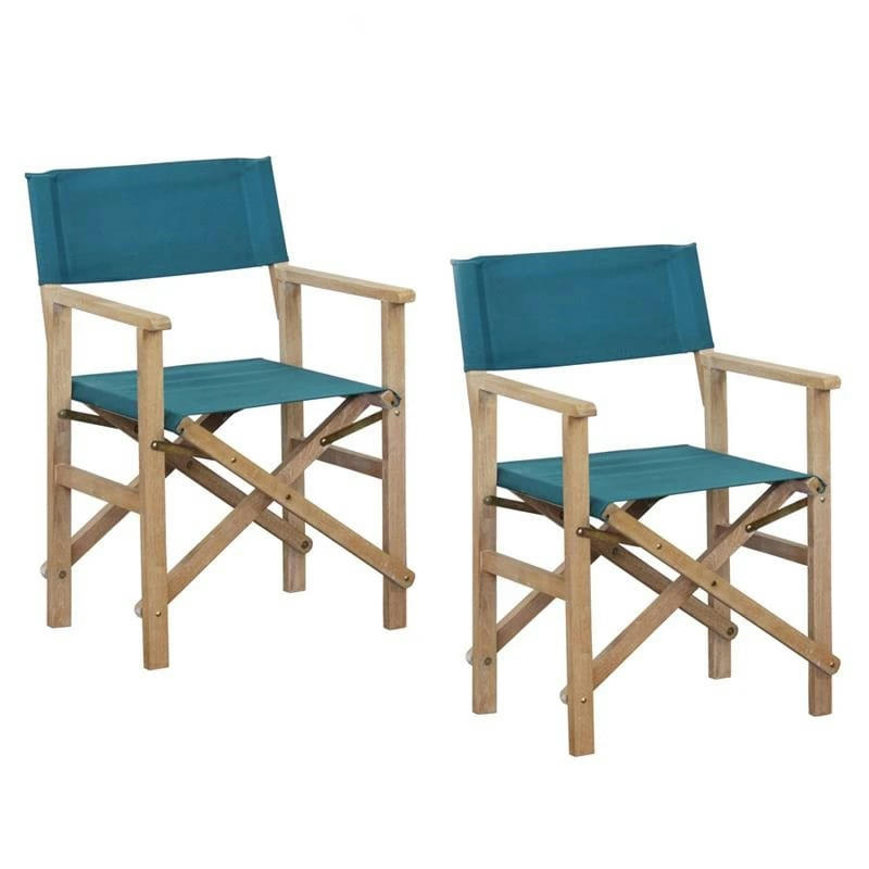 SALENTO - Lot de 2 chaises de réalisateur de jardin pliantes bleu corail