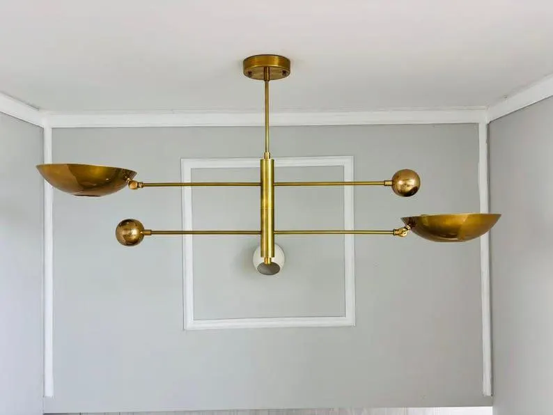 Mid Century Brass Linear Chandelier | Modern Mobile Pendant Light