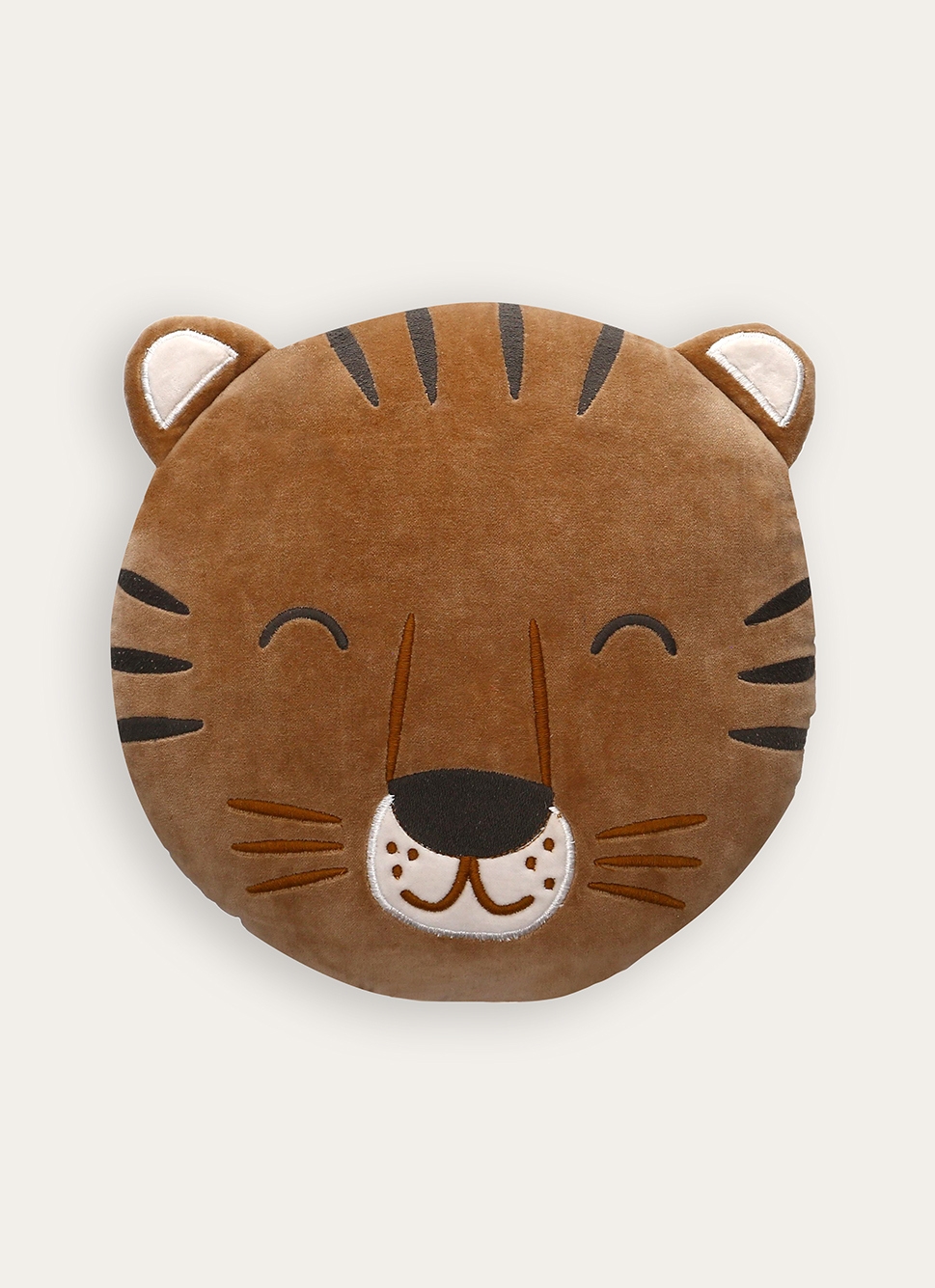 COUSSIN EN VELOURS TÊTE DE TIGRE OCRE