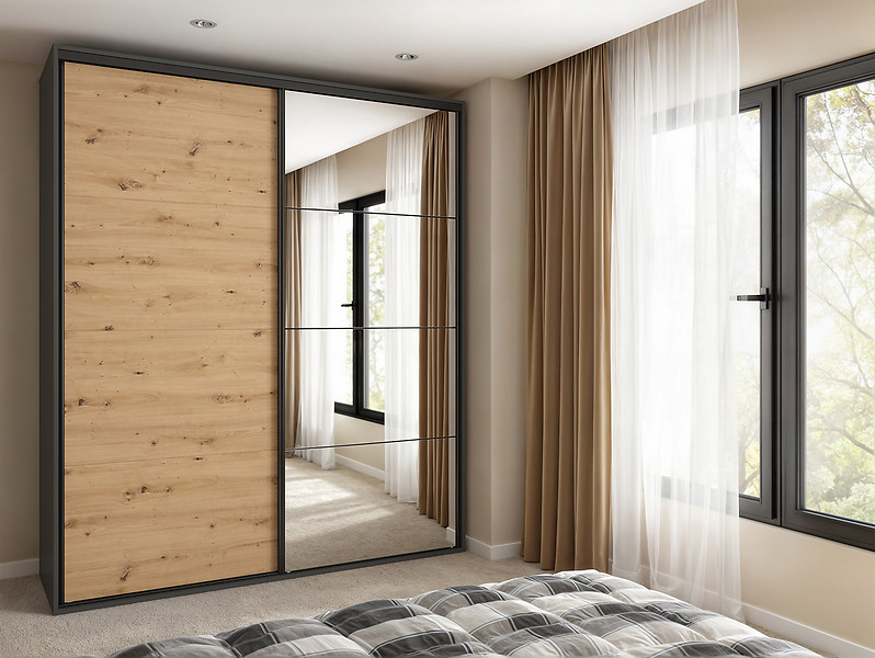Szafa przesuwna Flex 200 cm z lustrem grafit/dąb artisan
