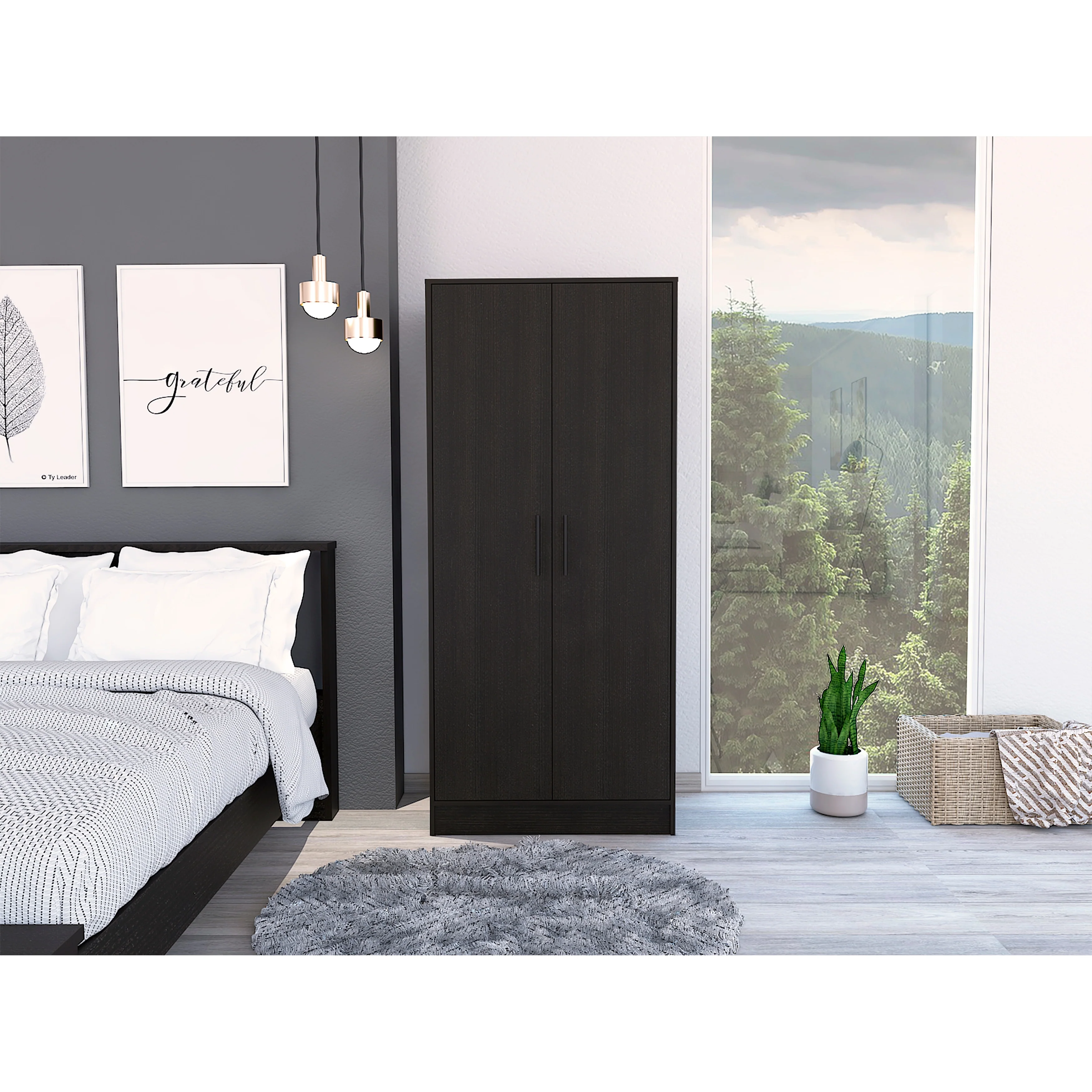 FM Furniture Rio 71-inch Tall Double Door Armoire with 1 Cabinet, 1 Rod, and Hidden Drawer