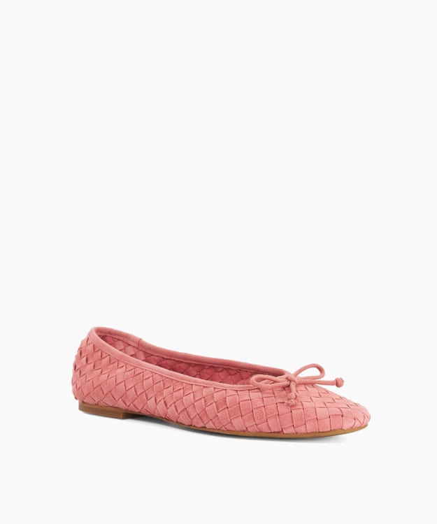 Heat Red - Woven Leather Bow Detail Ballet Pumps