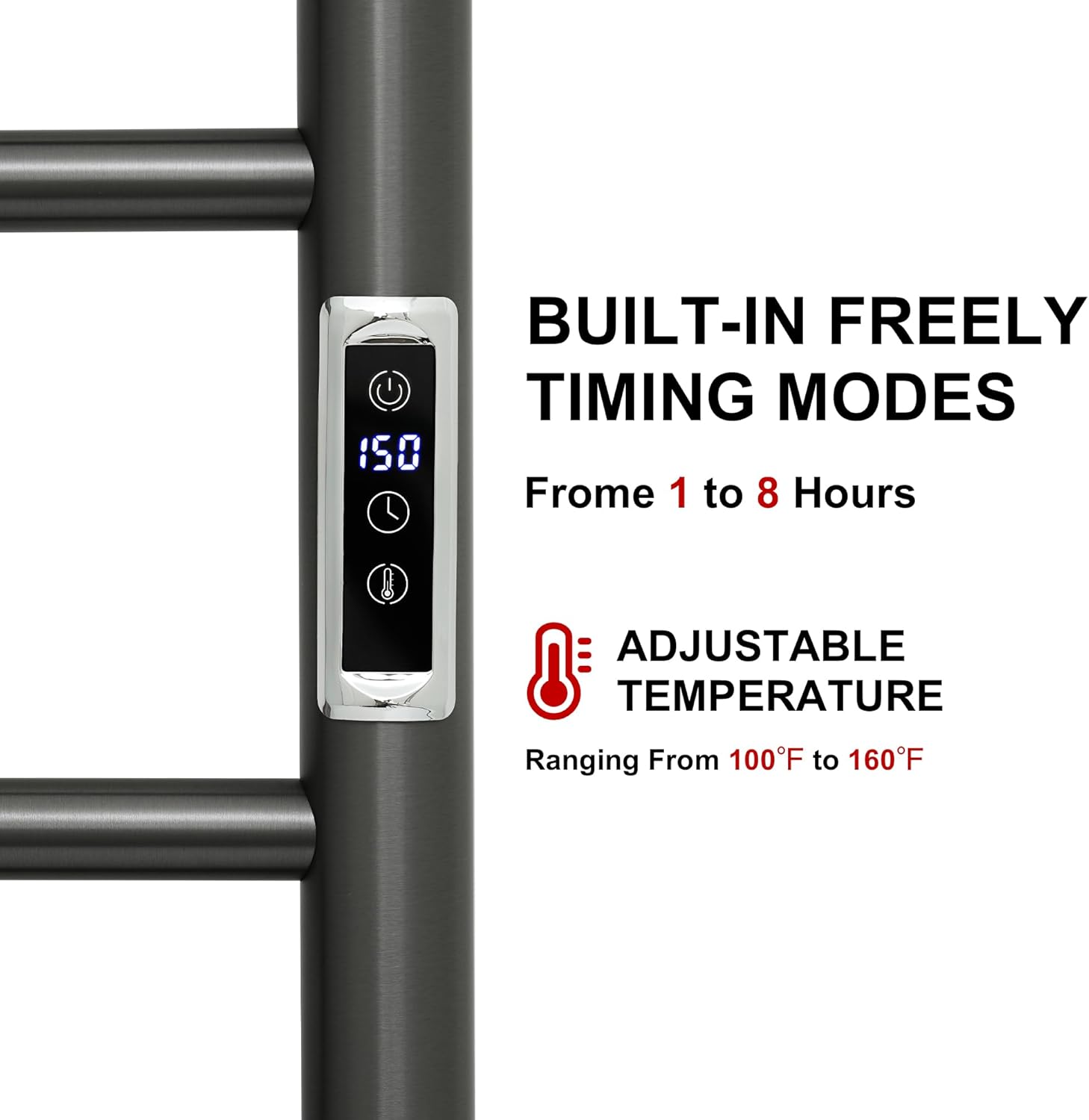 Electric Towel Warmer Rack,Heating Towel Warmer,Timer & Temperature Control,Wall-Mounted Plug-in for Bathroom,Gunmetal Grey,Stainless Steel,8-Bar(27.56x20.87x4.41in)