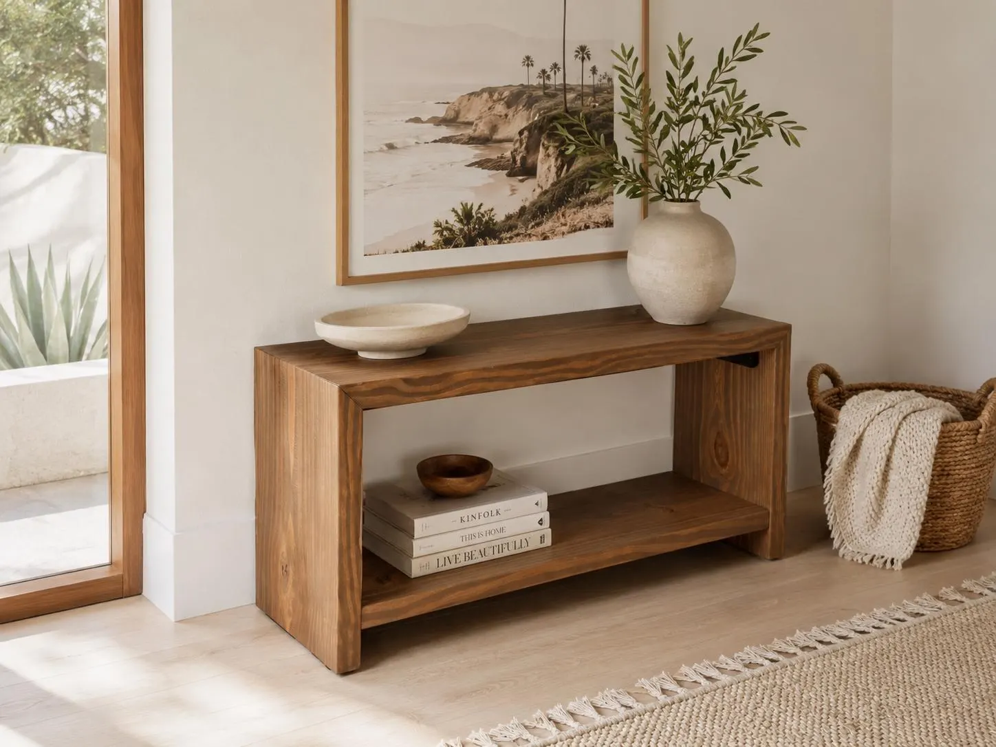 Waterfall Bench With Shelf Solid Wooden Benches Wood Handmade Seat Industrial Shoe Mid Century Modern Petite Mudroom With Storage