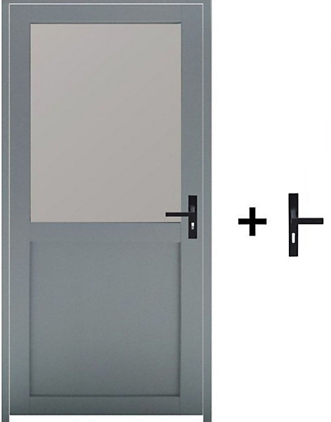 Bloc Porte Athena Gris Clair Vitrée H204 X L73 Cm Côte Tableau P.gauche,poignee Gd Menuiseries