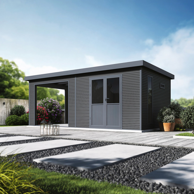 Abri de jardin en bois composite Onyx 63 anthracite 6,29 x 3,26 x 2,37 m BARAC