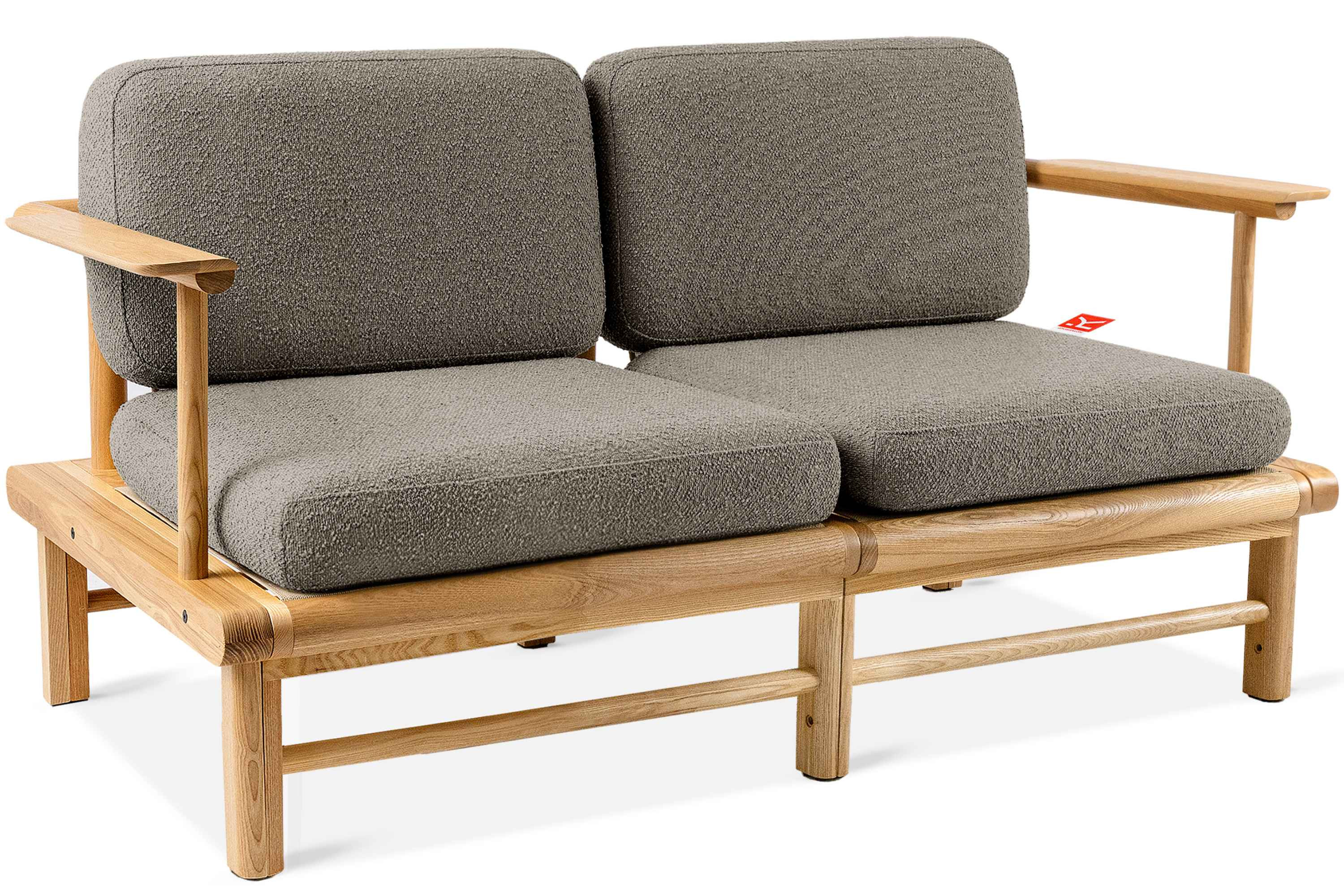 KONSIMO ATREDA Sofa ogrodowa drewniana z poduszkami, szary, styl boho