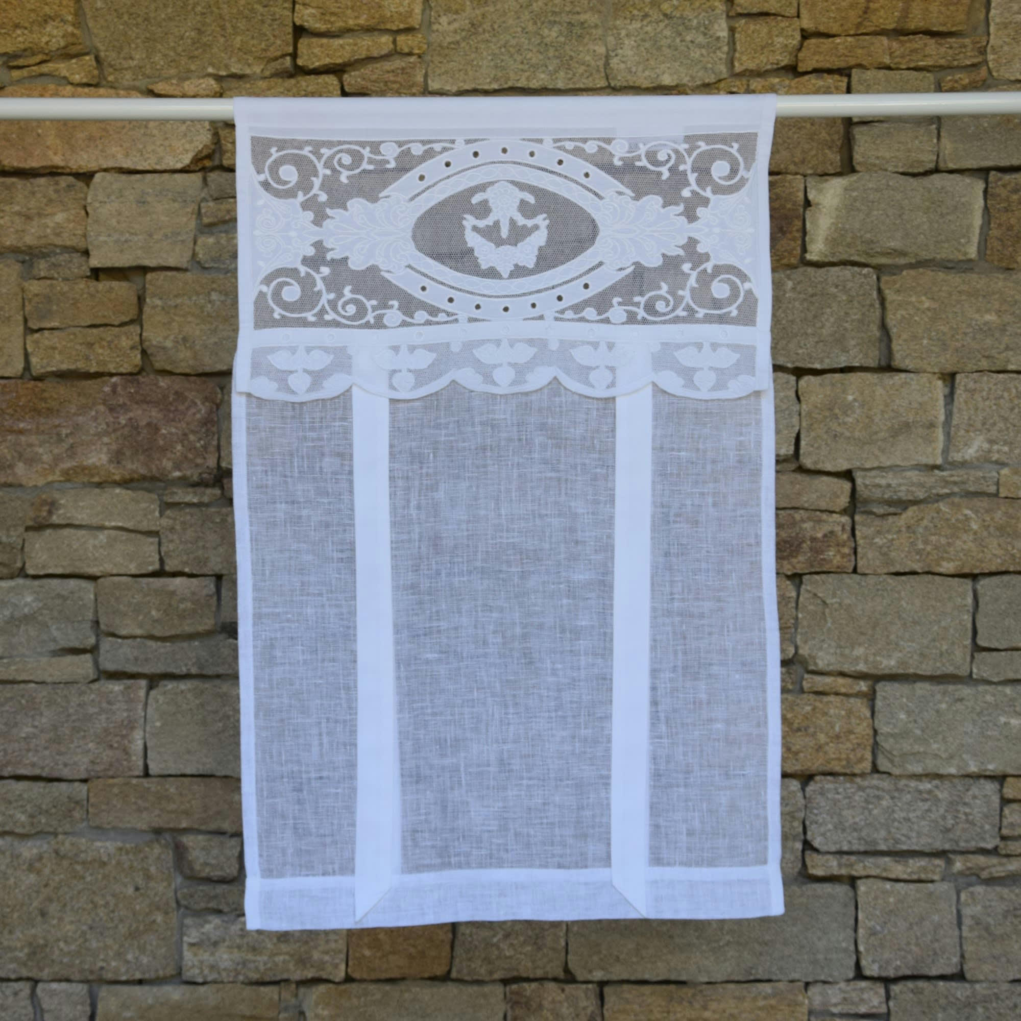 BERGERAC - Store en lin blanc et broderies 80X160 CM