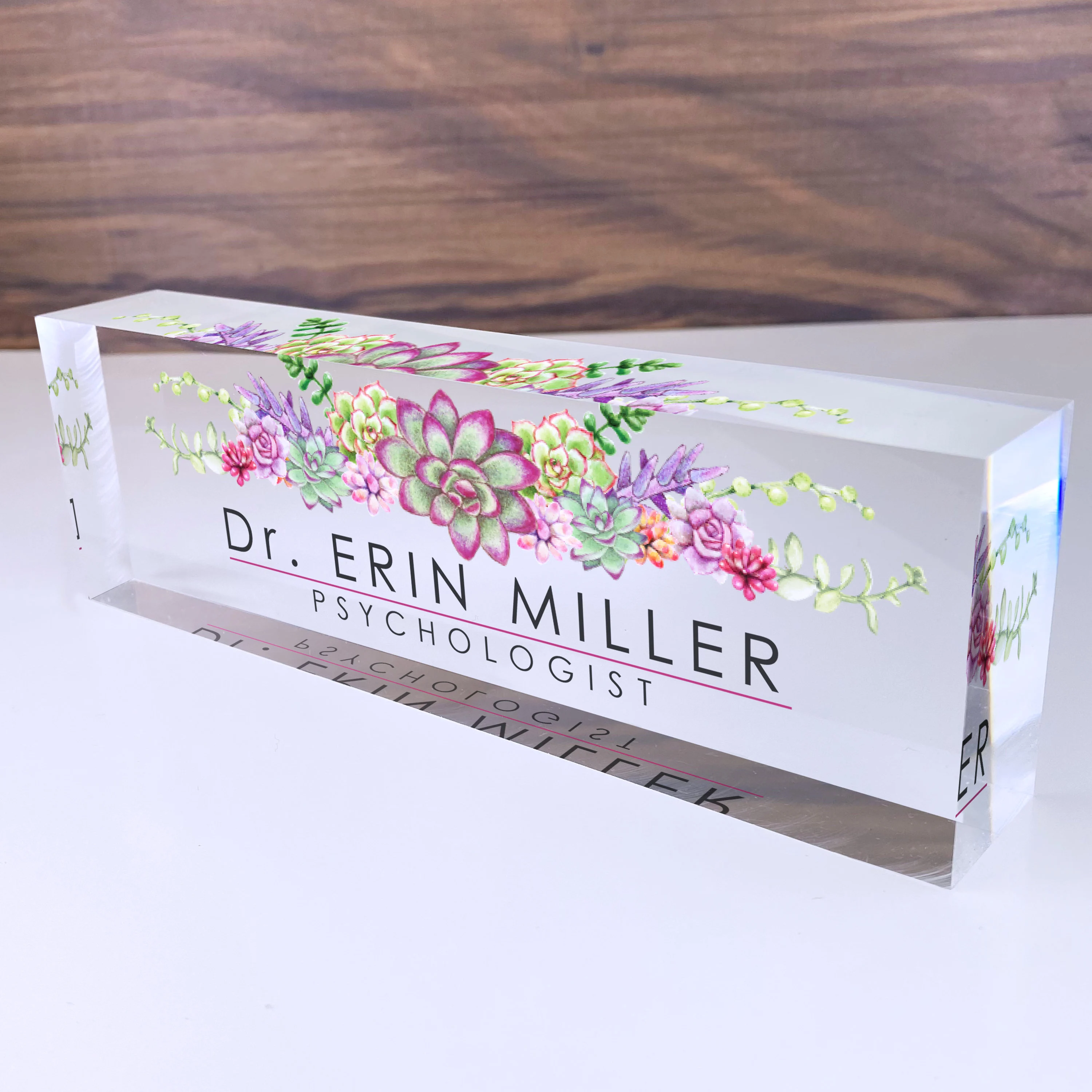 Artblox Office Desk Name Plate Personalized | Custom Name Plates for Desks | Flowers Designs On Clear Acrylic Glass | Office Desk Decor