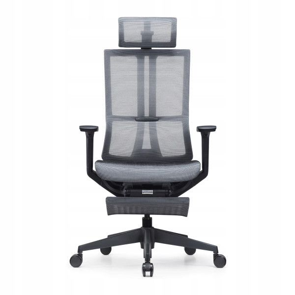 Ergonomiczny fotel z podnóżkiem EXPERTA szary siatka