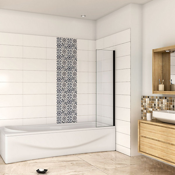 Pare-baignoire fixé 40x130cm,paroi fixée,5mm verre anticalcaire,noir mat style industriel et simplicité