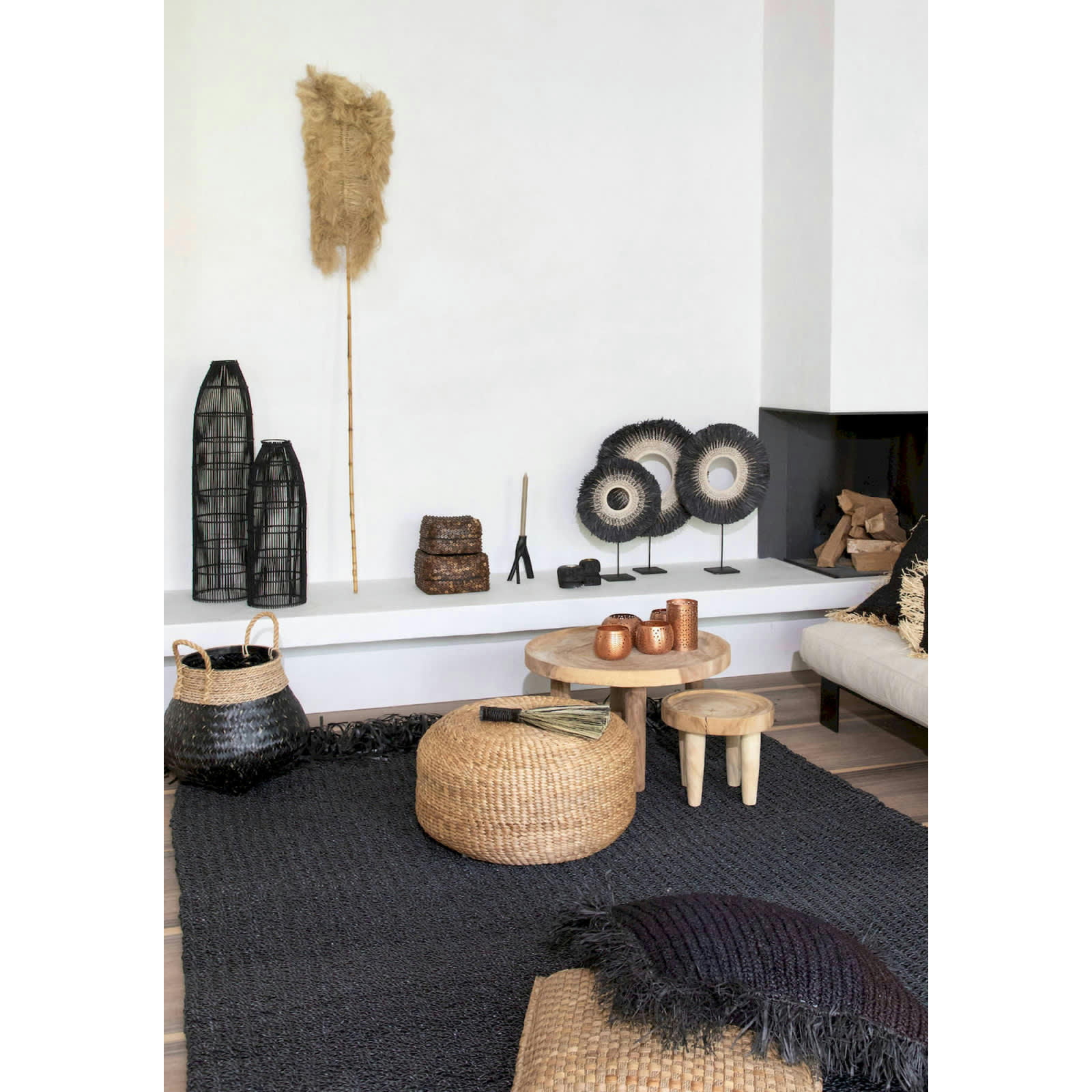 BALI BAZAR - Abat-jour Rotin Noir 23x23x90 cm