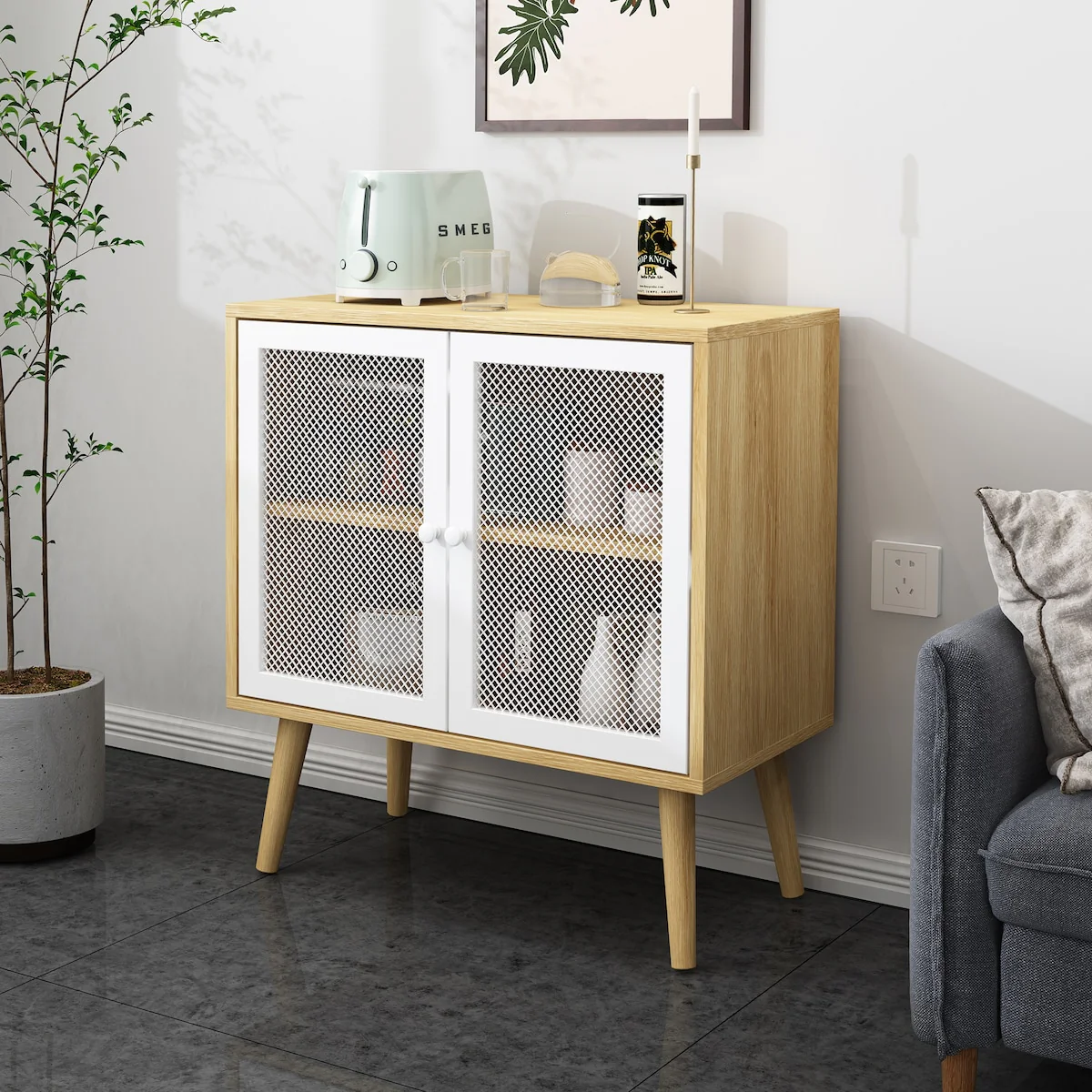 2 Door Cabinet,with mesh,storage cabinet,for living room,bedroom,children's room