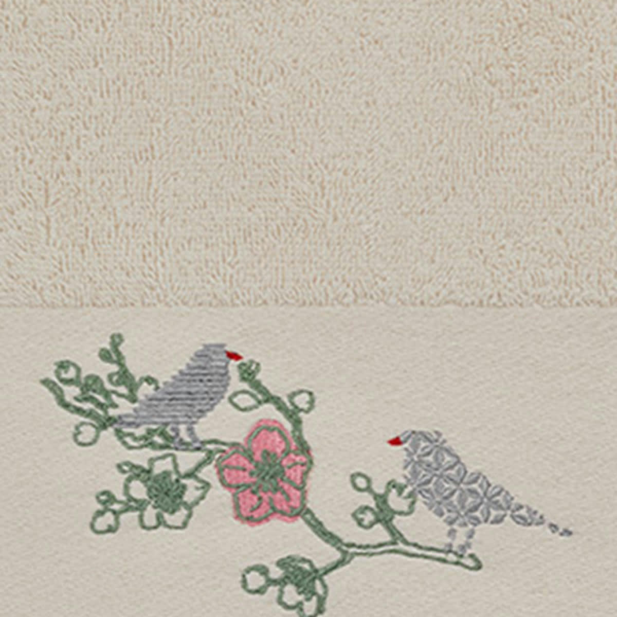SPRING BIRDS - Serviette de toilette en coton Blanc Cassé 50x100 cm
